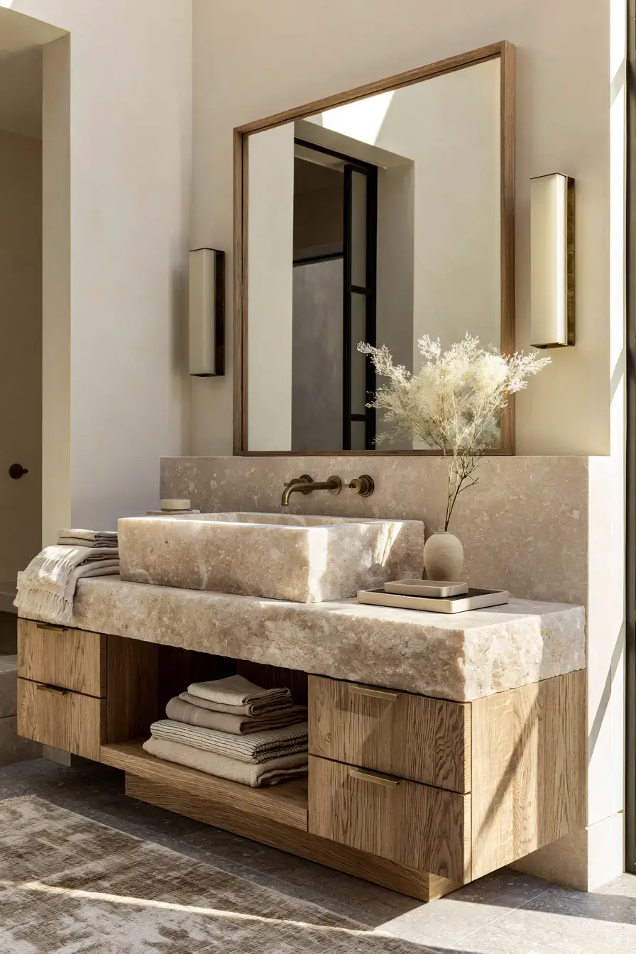 29 Stone Sink Bathroom Ideas for a Sculpted Wash Space 4 stone sink bathroom