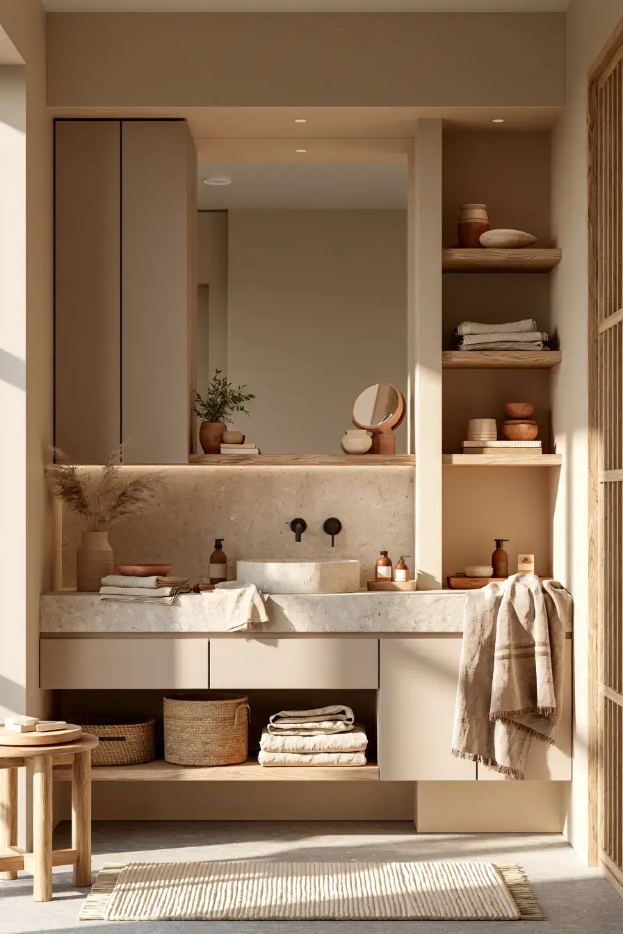 29 Japandi Style Bathroom Ideas for Quiet, Warm Minimalism 5 japandi style bathroom