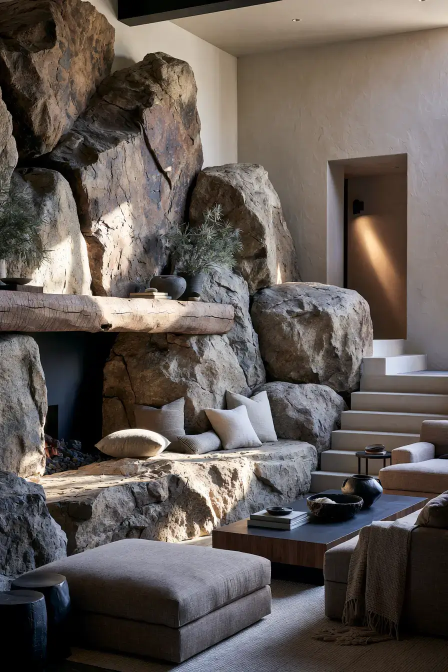 29 Rustic Stone Fireplace Ideas for Fireside Evenings 5 rustic stone fireplace