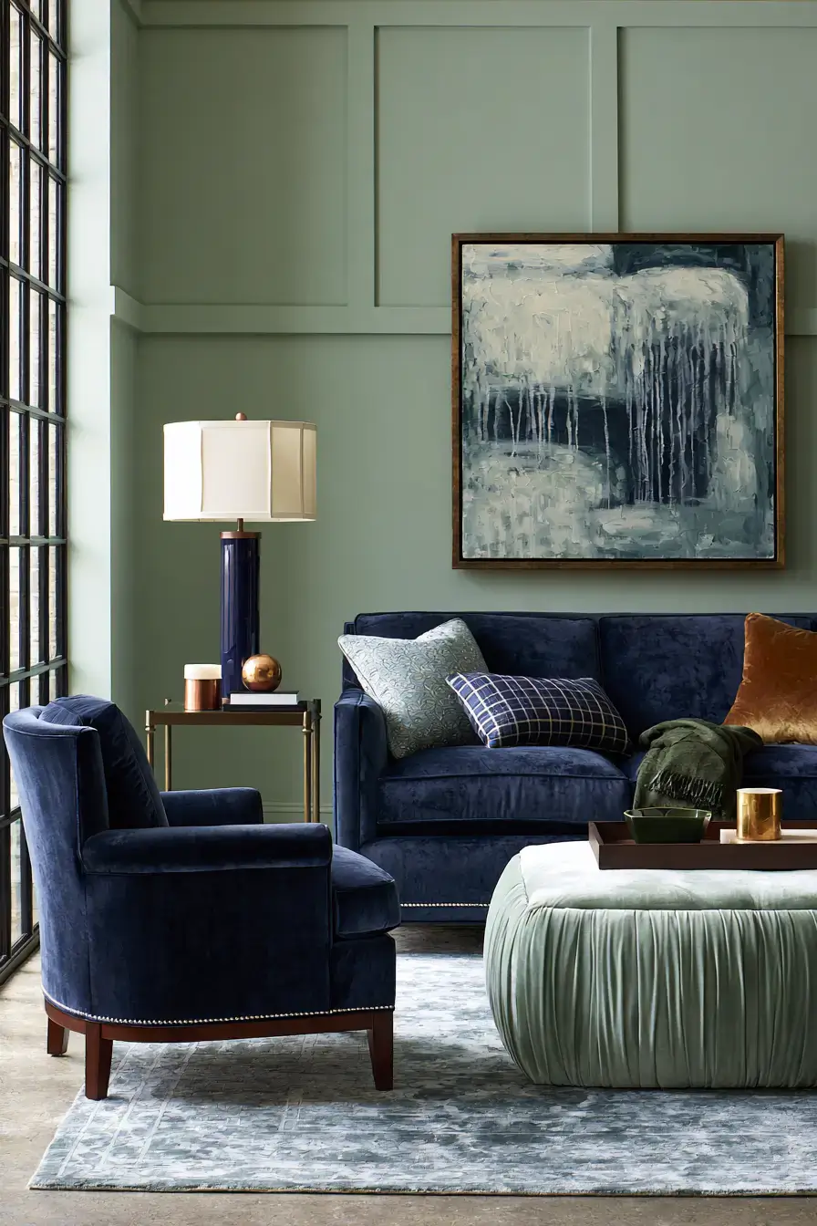 29 Navy and Sage Living Room Ideas for a Pairing That Just Works 5 navy and sage living room