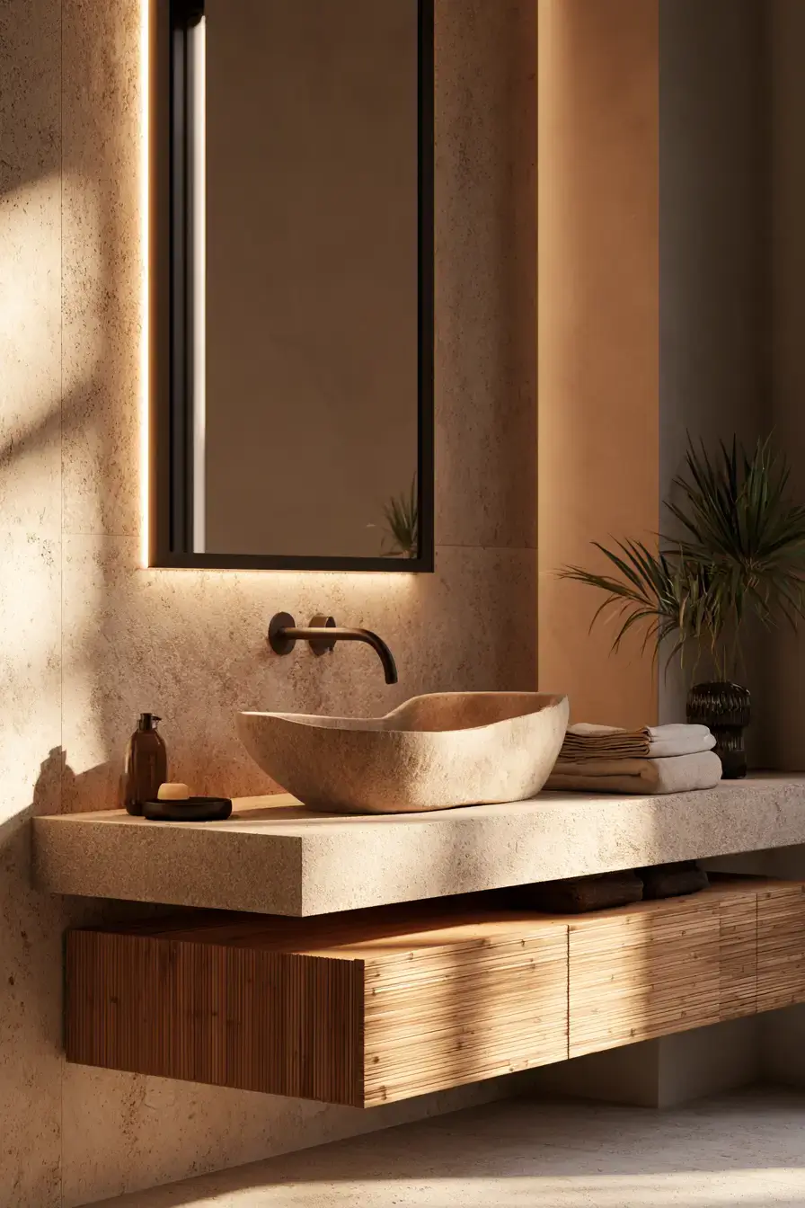 29 Stone Sink Bathroom Ideas for a Sculpted Wash Space 5 stone sink bathroom