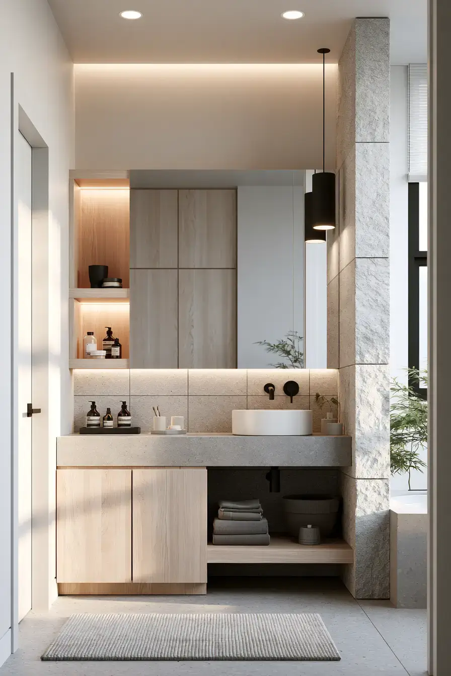 29 Japandi Style Bathroom Ideas for Quiet, Warm Minimalism 6 japandi style bathroom