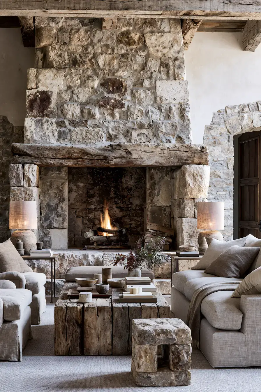 29 Rustic Stone Fireplace Ideas for Fireside Evenings 6 rustic stone fireplace