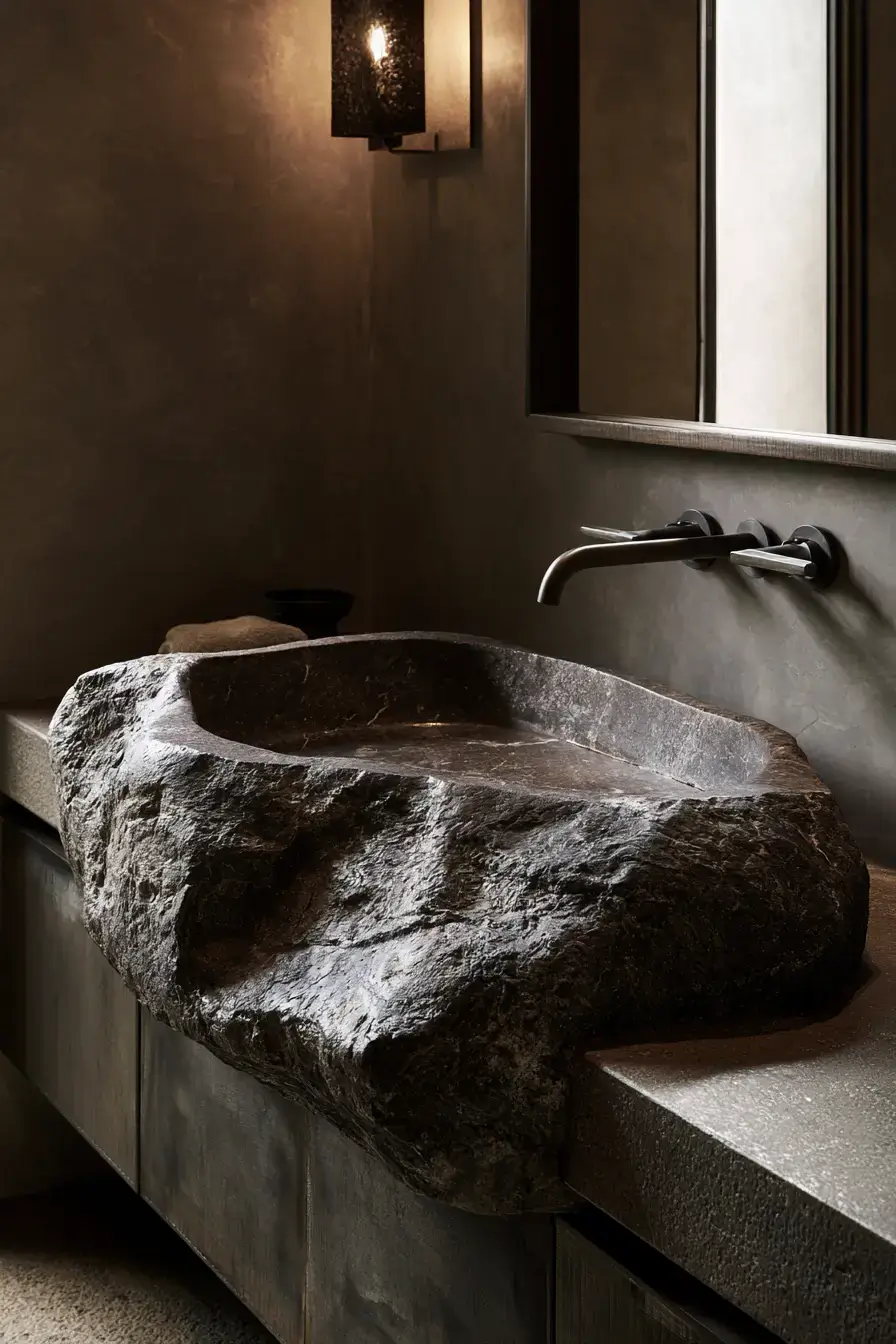 29 Stone Sink Bathroom Ideas for a Sculpted Wash Space 7 stone sink bathroom