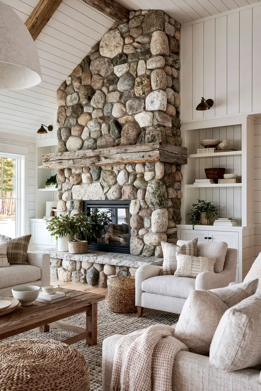 29 Rustic Stone Fireplace Ideas for Fireside Evenings 7 rustic stone fireplace