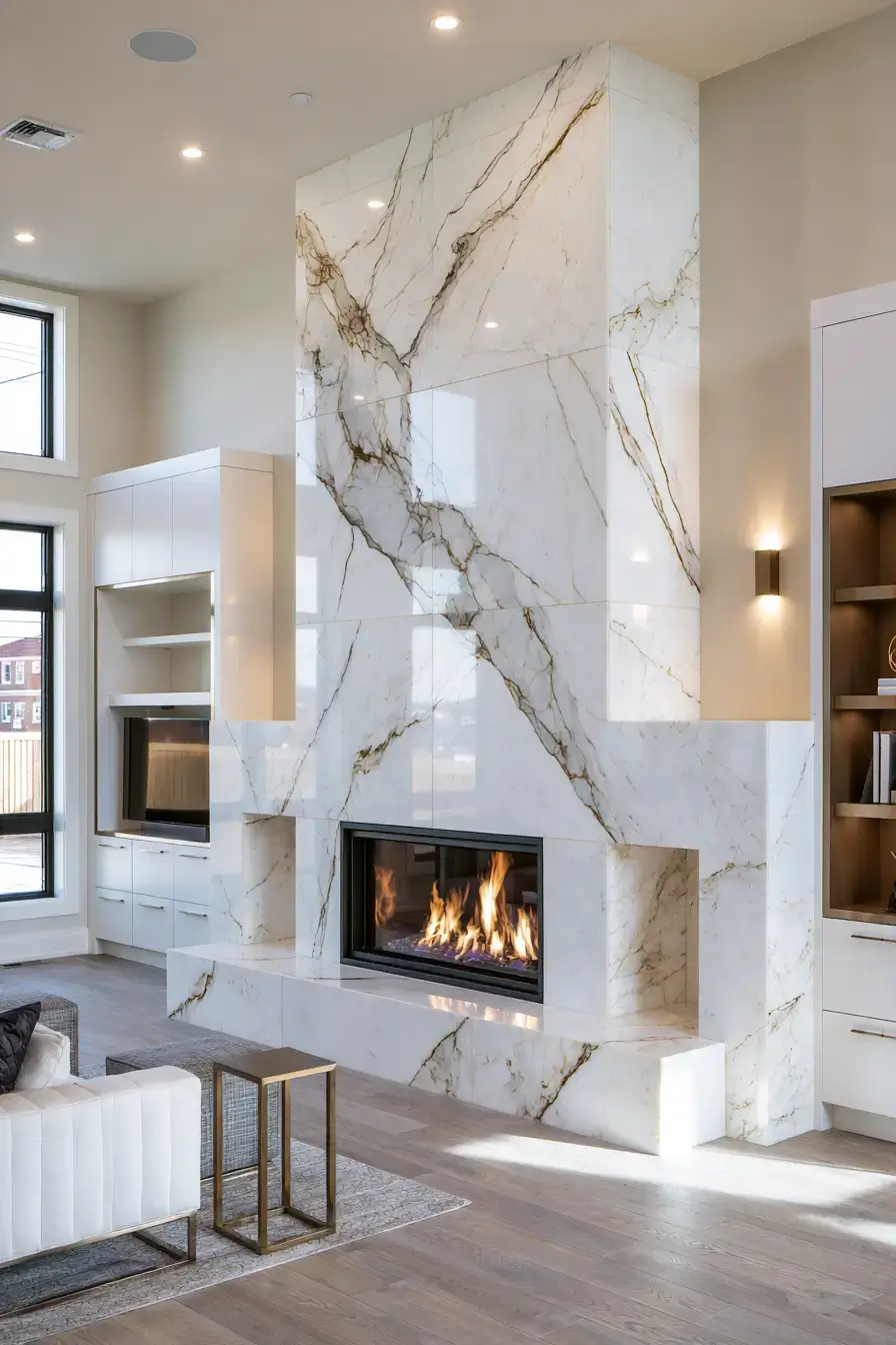 29 White Stone Fireplace Ideas for a Brighter Hearth 7 white stone fireplace