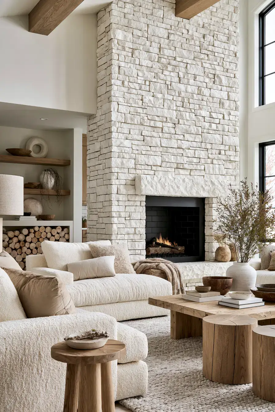 29 White Stone Fireplace Ideas for a Brighter Hearth 8 white stone fireplace