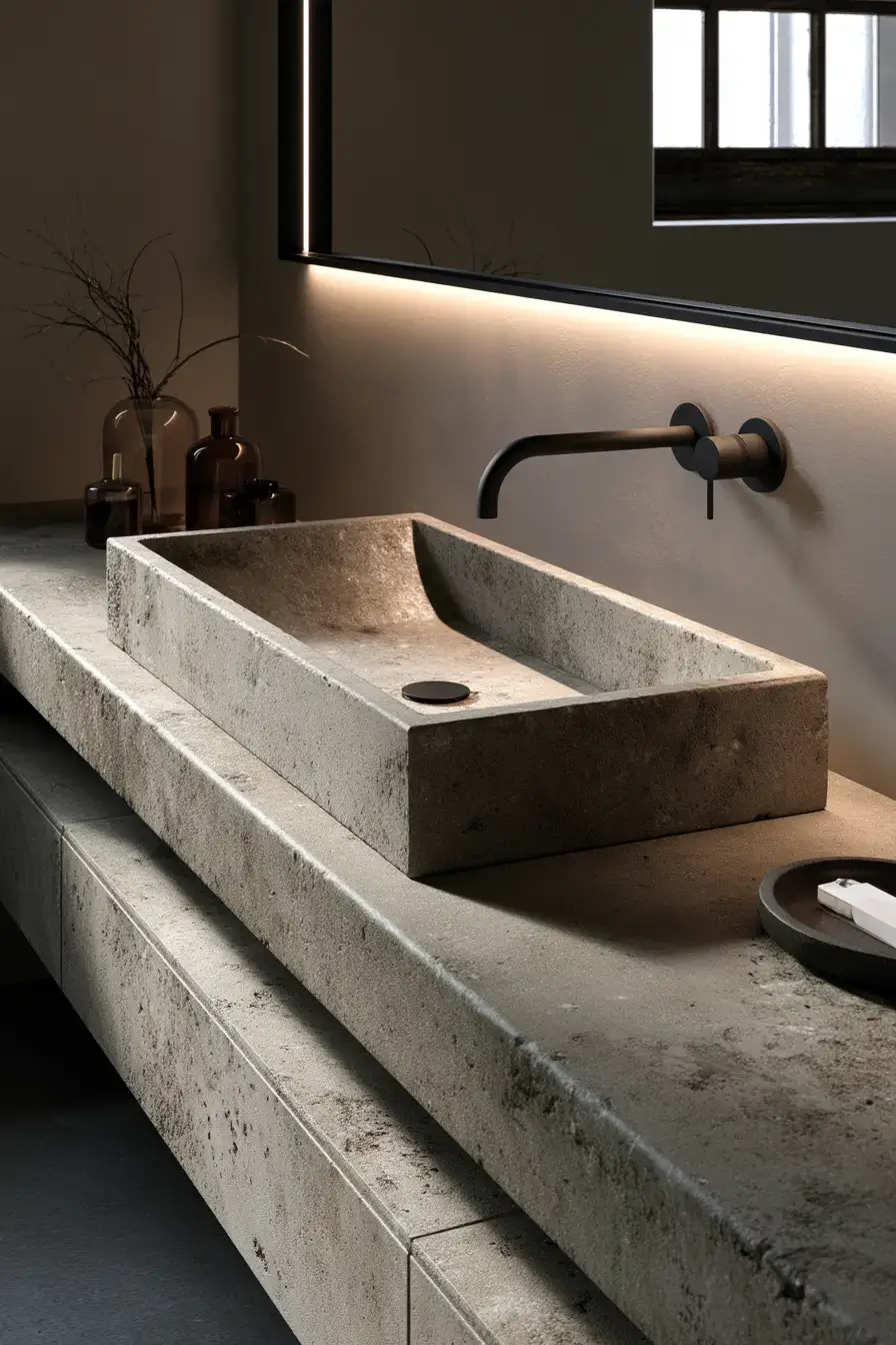 29 Stone Sink Bathroom Ideas for a Sculpted Wash Space 8 stone sink bathroom
