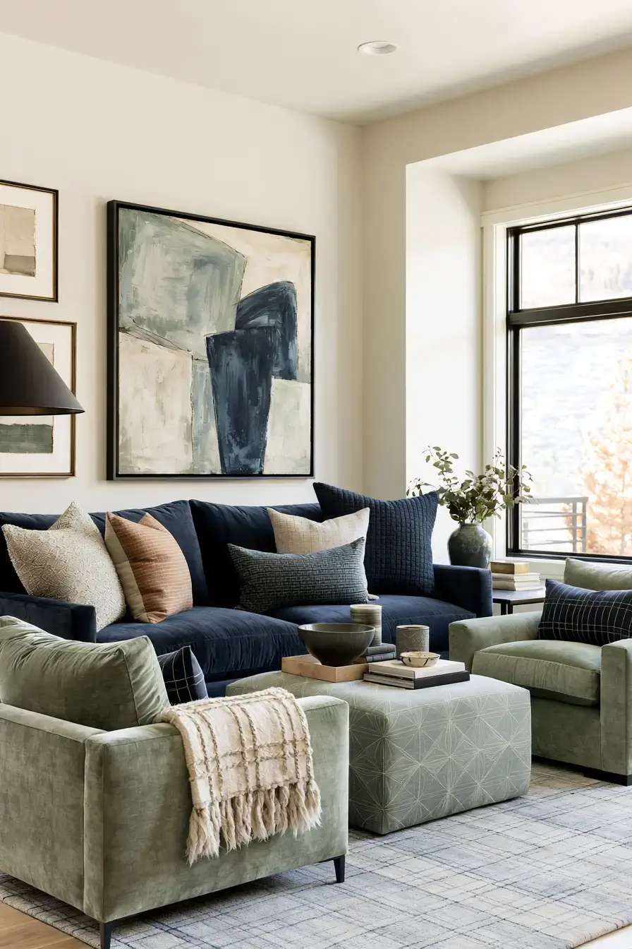 29 Navy and Sage Living Room Ideas for a Pairing That Just Works 9 navy and sage living room