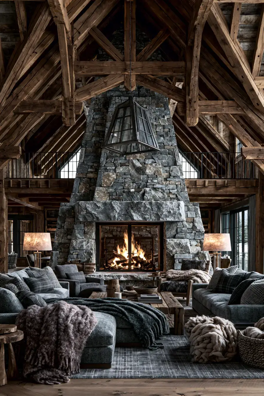 29 Rustic Stone Fireplace Ideas for Fireside Evenings 9 rustic stone fireplace