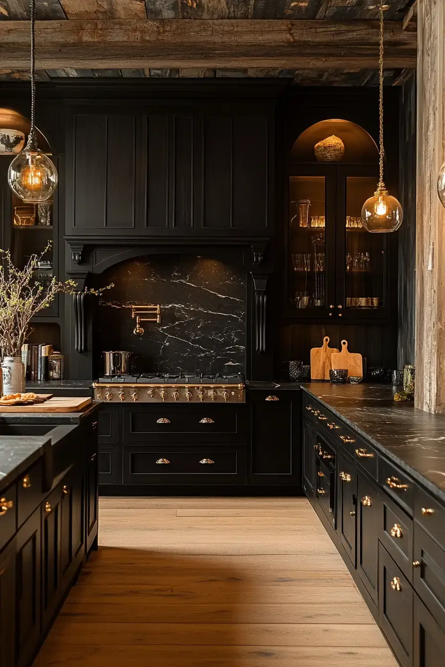 29 Gothic Kitchen Ideas with Stone, Brass, and Black 1