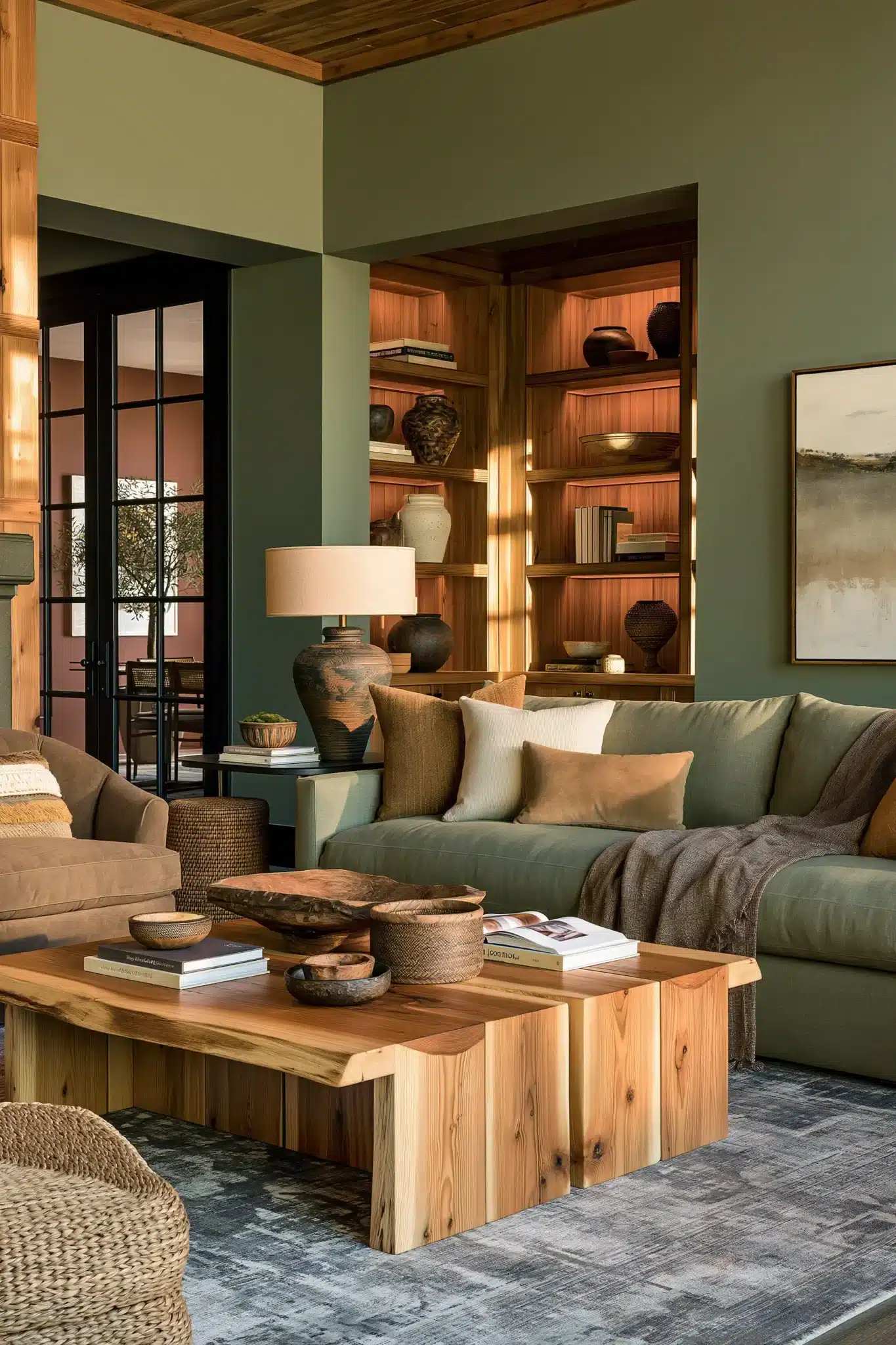 29 Sage Green and Brown Living Room Ideas with Honest Wood 10