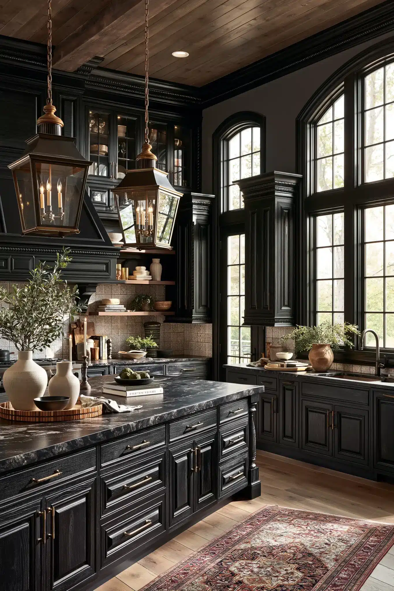 29 Gothic Kitchen Ideas with Stone, Brass, and Black 10