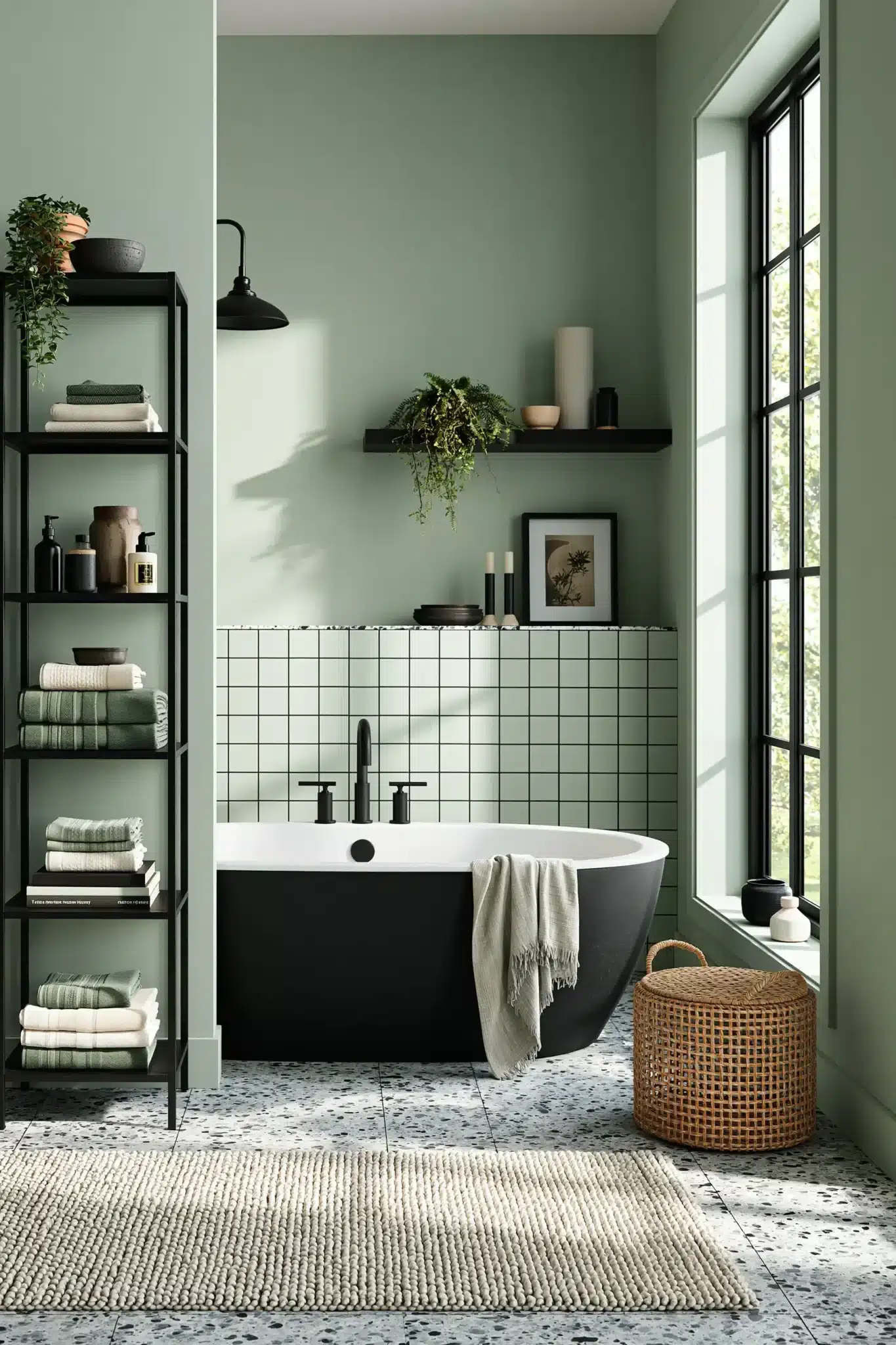 29 Sage Green and Black Bathroom Ideas That Stay Sharp 10
