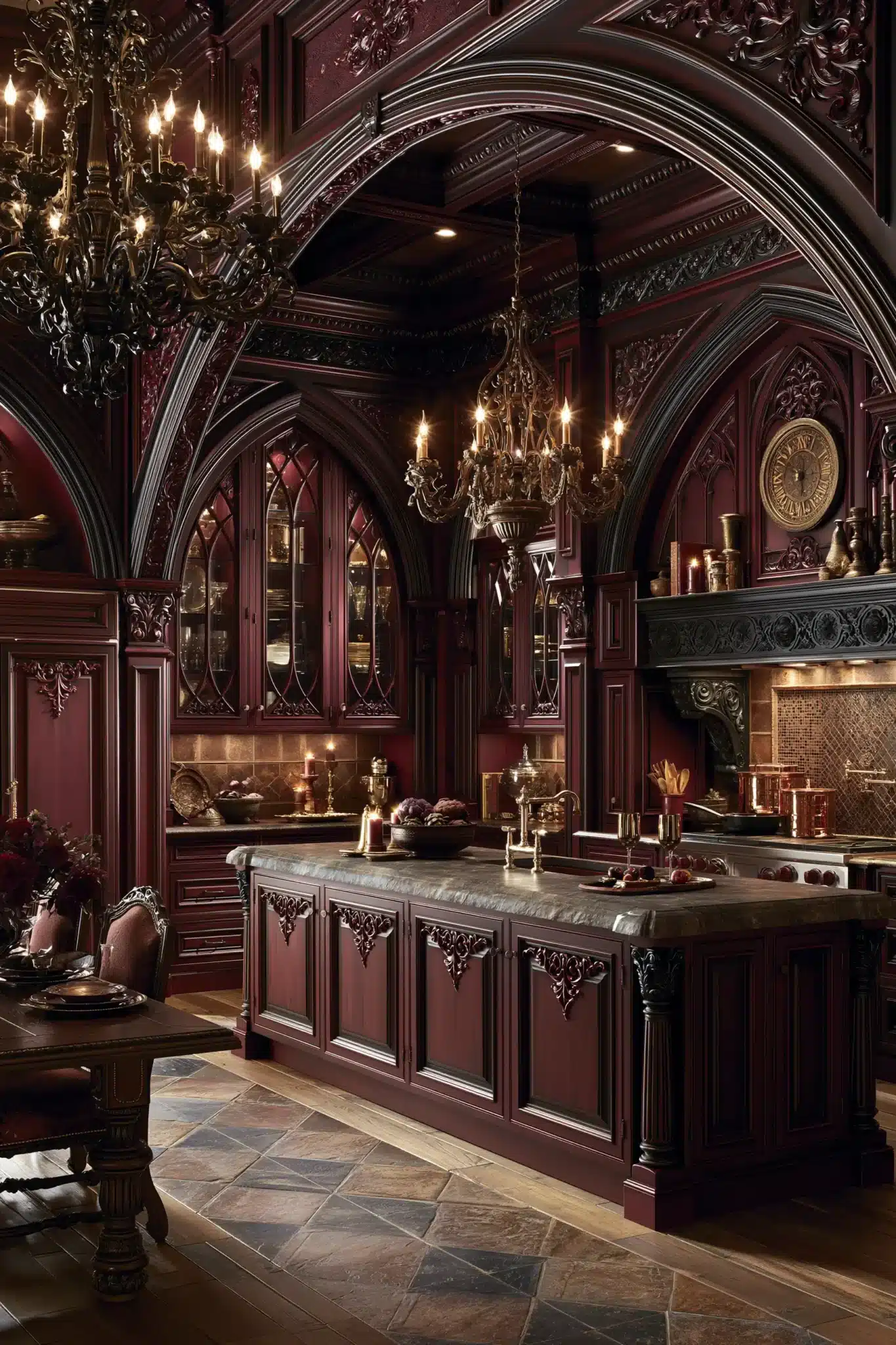 29 Gothic Kitchen Ideas with Stone, Brass, and Black 11
