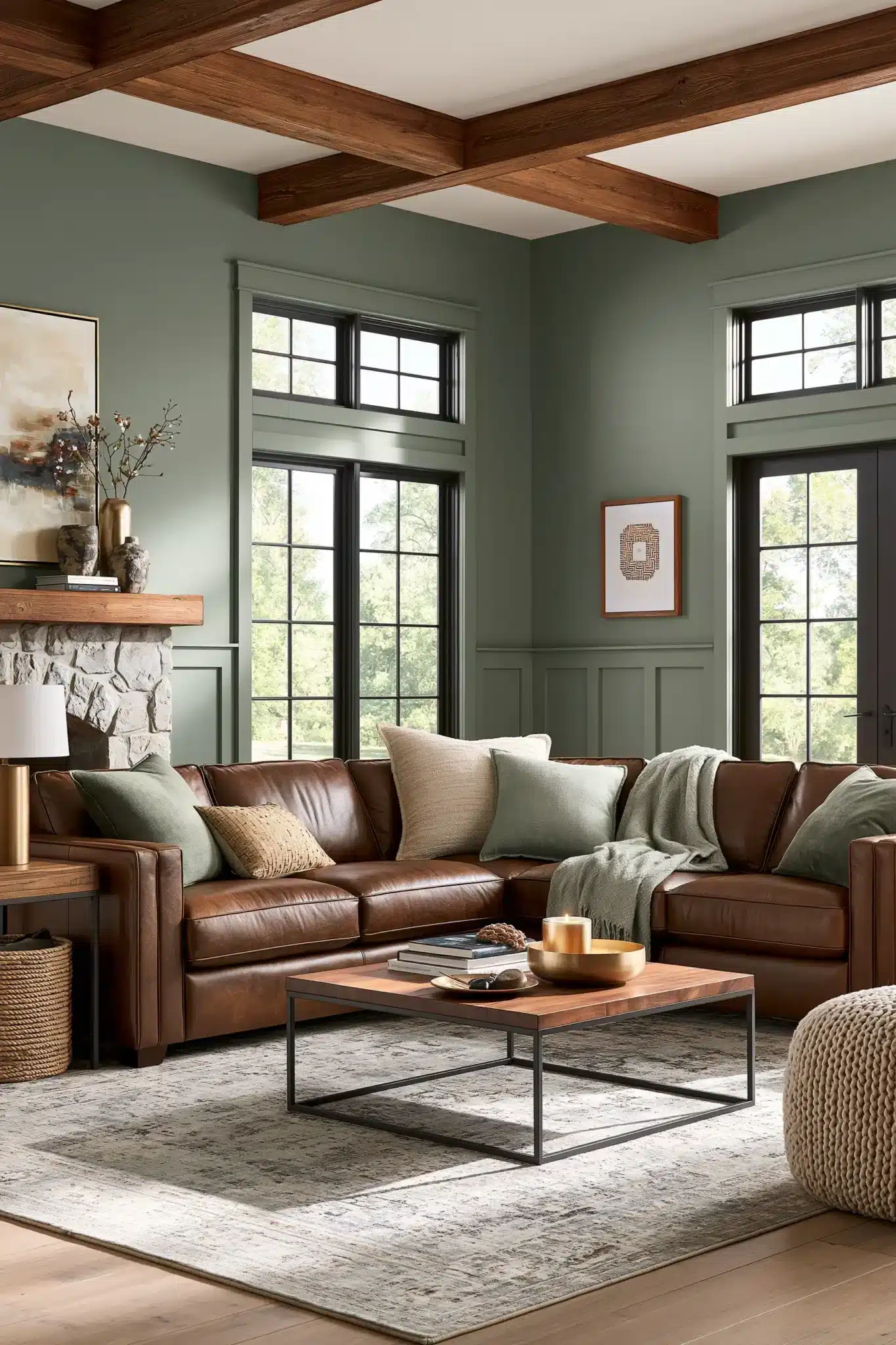 29 Sage Green and Brown Living Room Ideas with Honest Wood 11