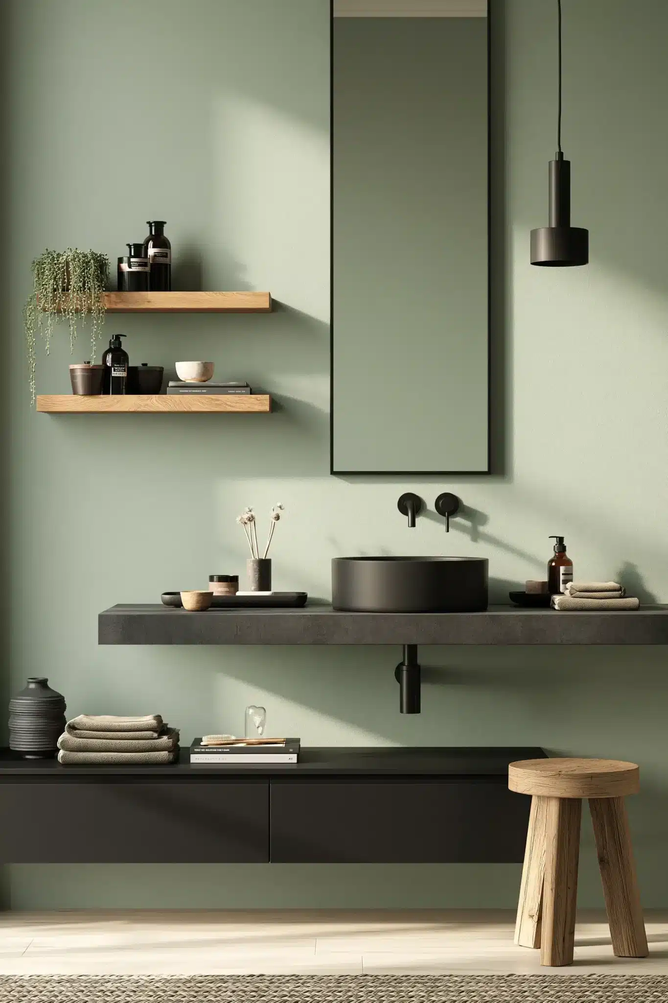 29 Sage Green and Black Bathroom Ideas That Stay Sharp 11