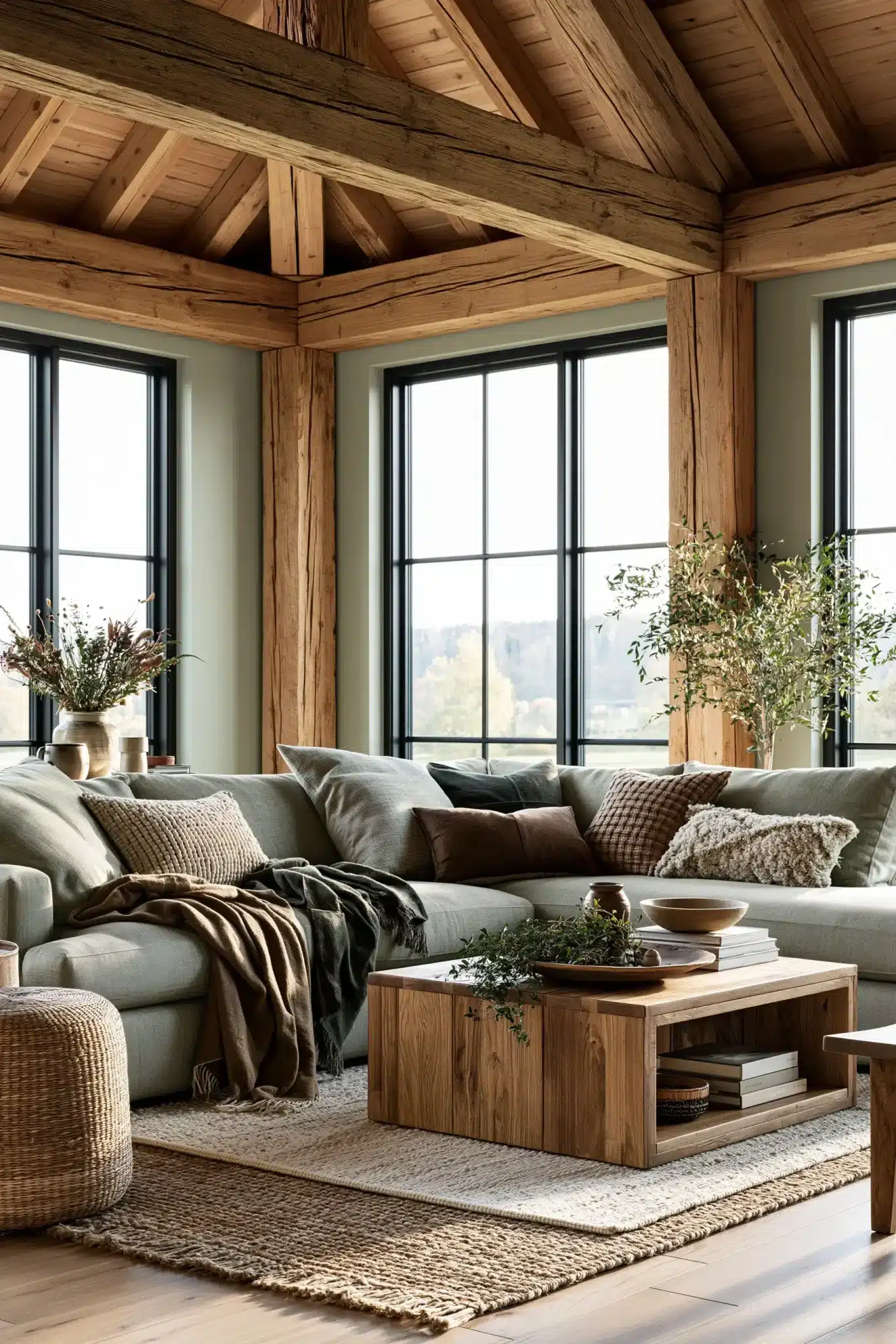 29 Sage Green and Brown Living Room Ideas with Honest Wood 12