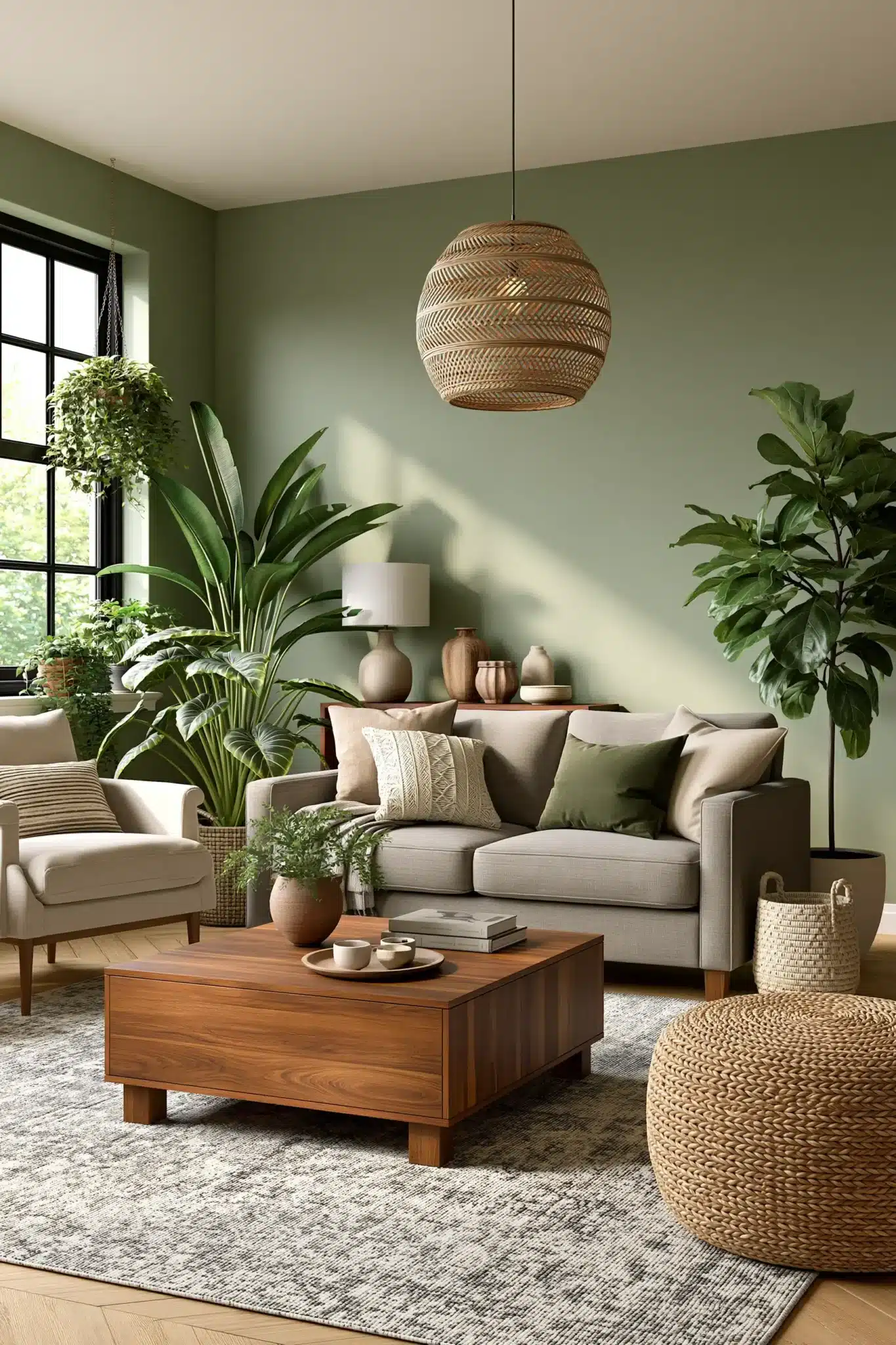 29 Sage Green and Brown Living Room Ideas with Honest Wood 13