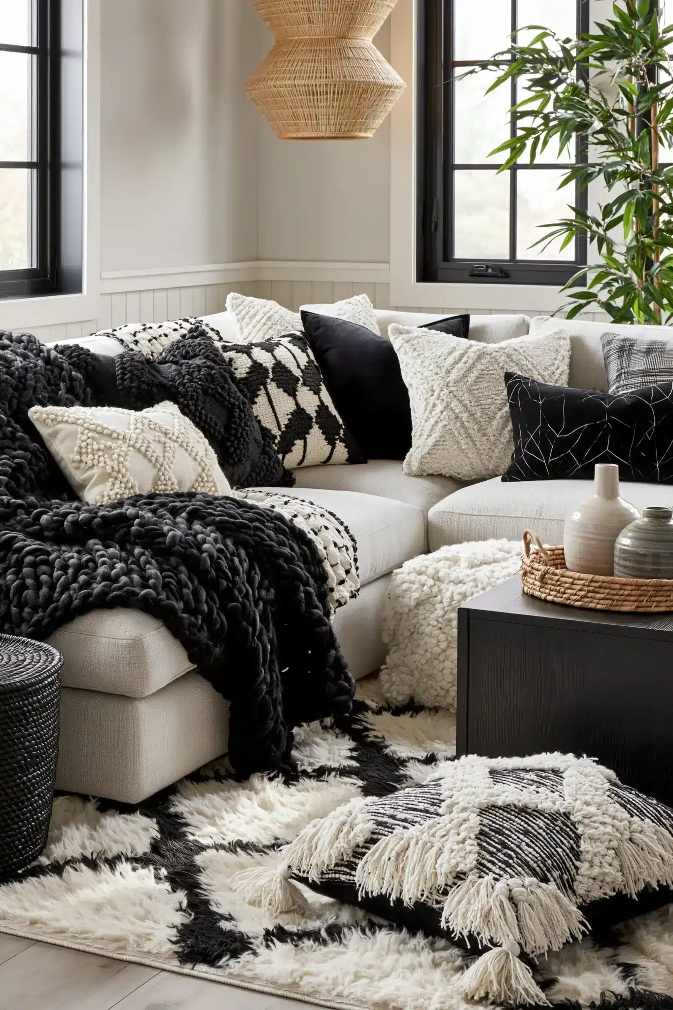 29 Black and White Living Room Decor Ideas with Real Contrast 13