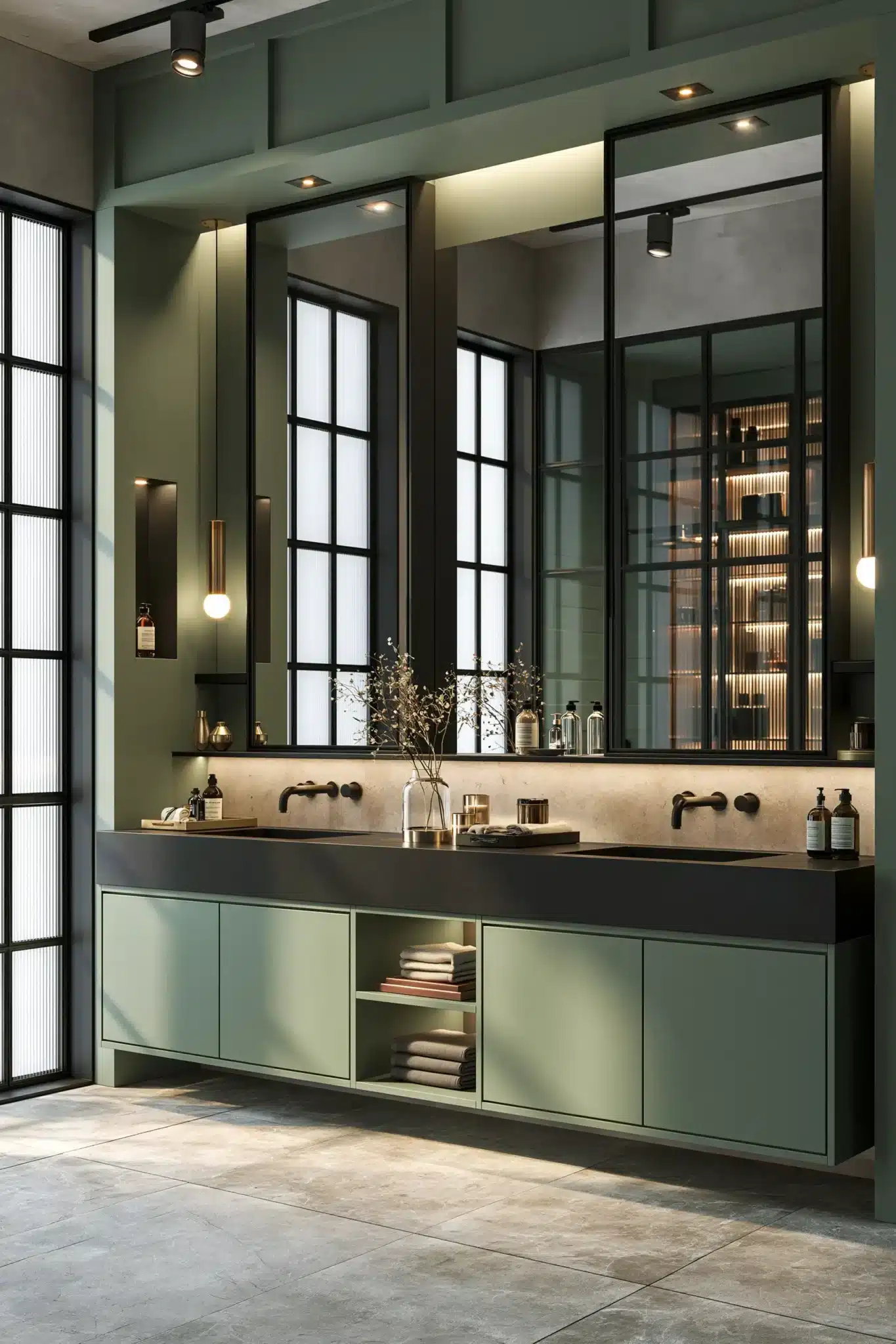 29 Sage Green and Black Bathroom Ideas That Stay Sharp 13