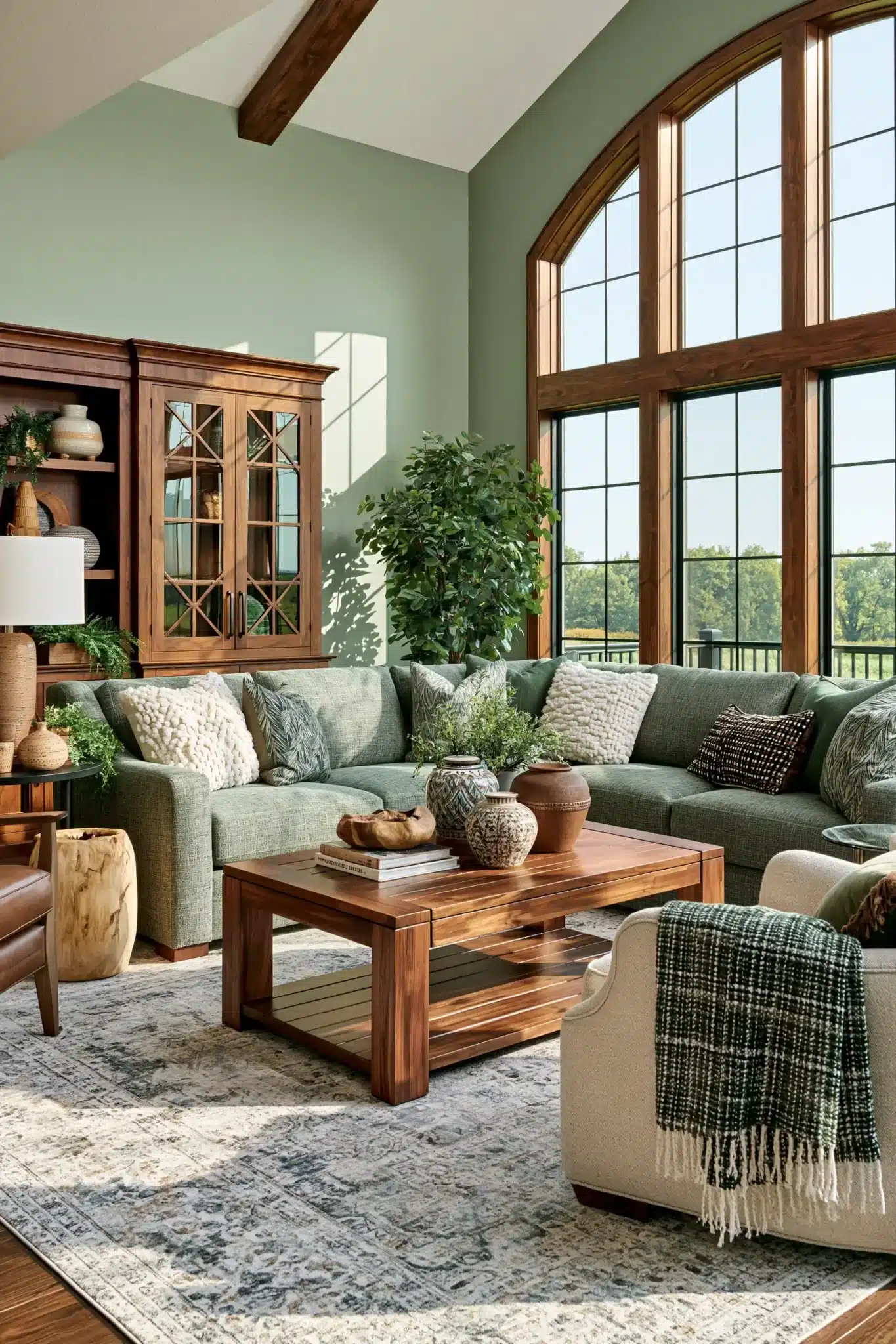 29 Sage Green and Brown Living Room Ideas with Honest Wood 14