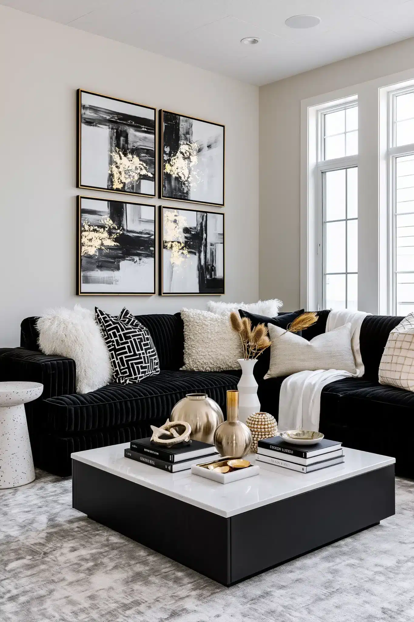 29 Black and White Living Room Decor Ideas with Real Contrast 14