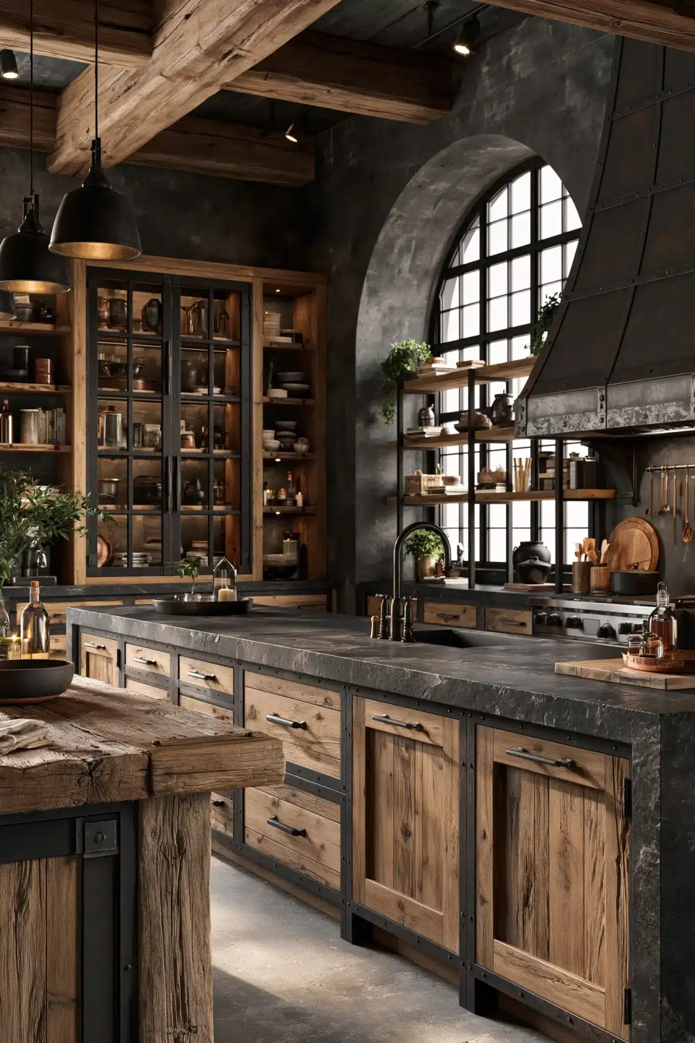 29 Gothic Kitchen Ideas with Stone, Brass, and Black 14