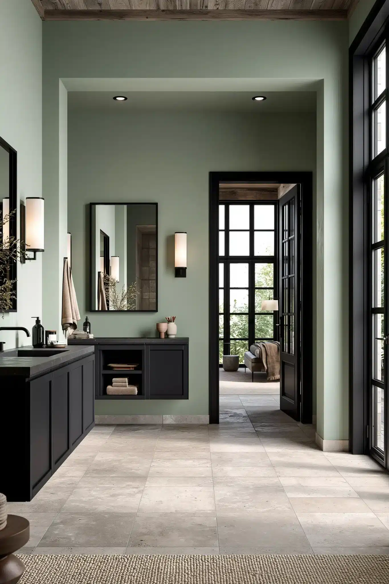29 Sage Green and Black Bathroom Ideas That Stay Sharp 14