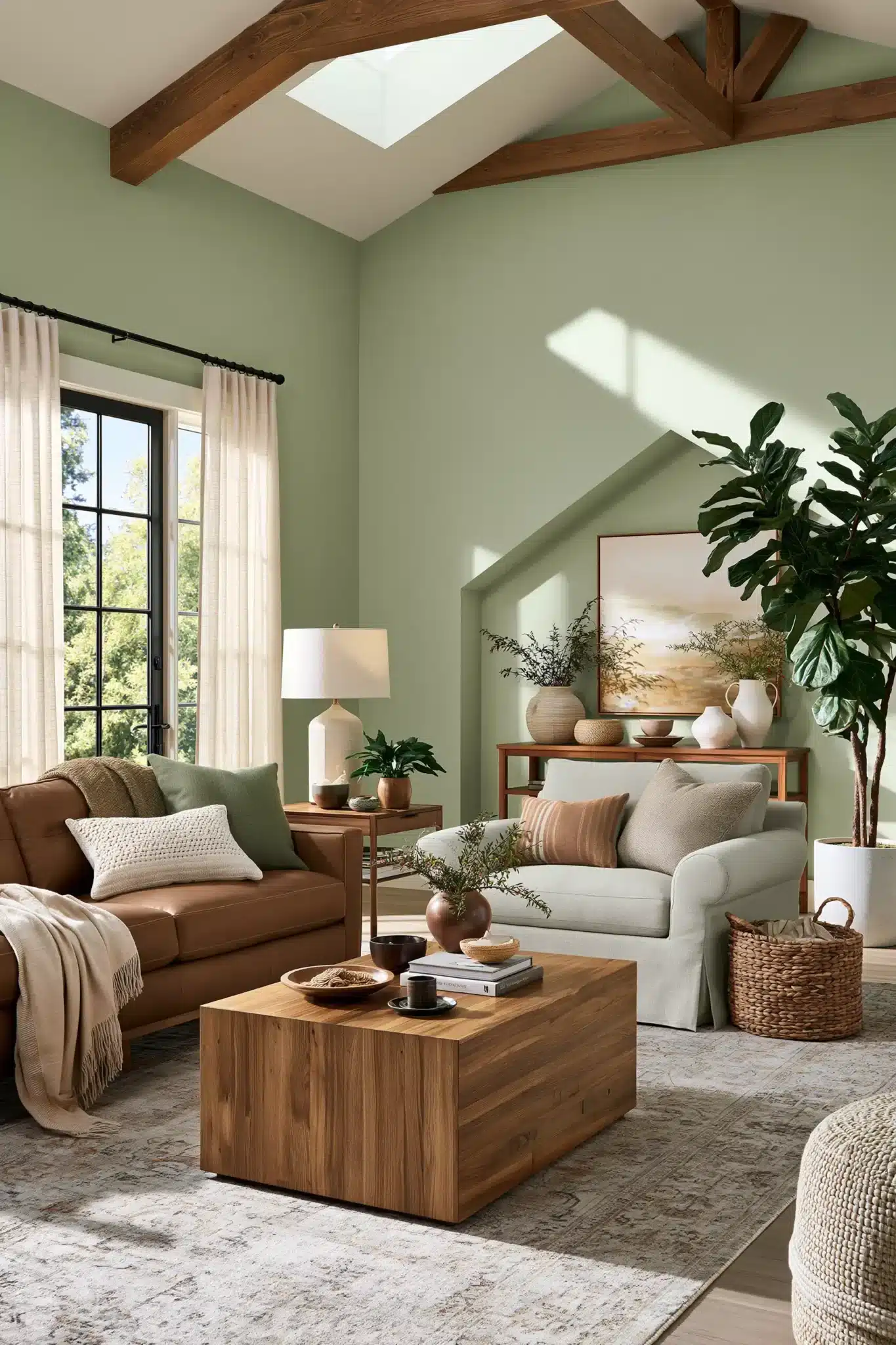 29 Sage Green and Brown Living Room Ideas with Honest Wood 15