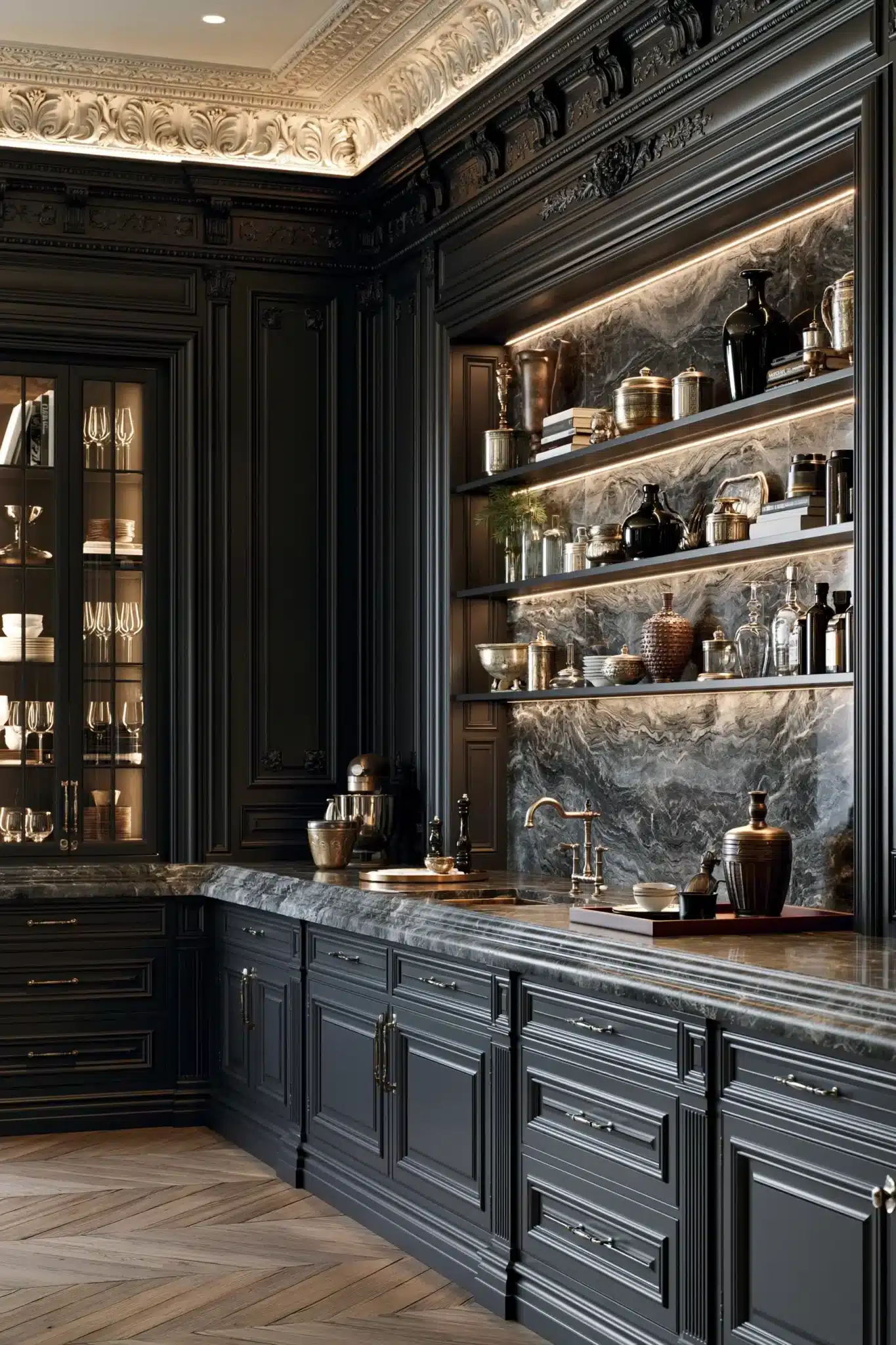 29 Gothic Kitchen Ideas with Stone, Brass, and Black 15