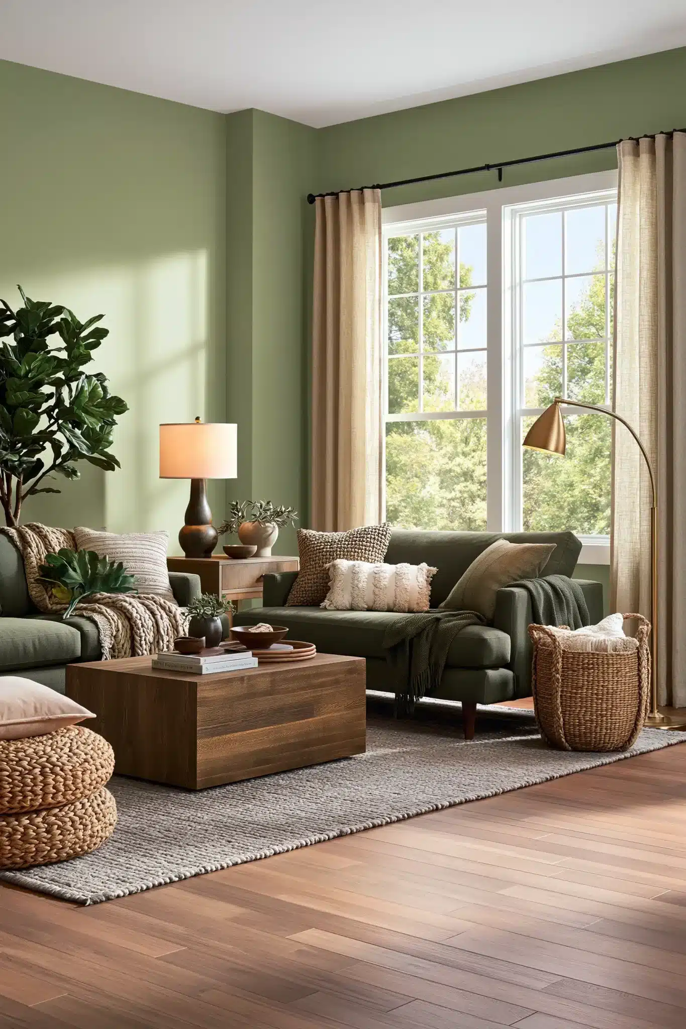 29 Sage Green and Brown Living Room Ideas with Honest Wood 16