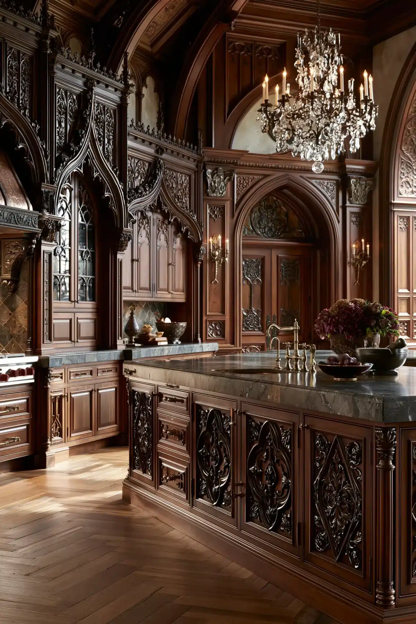 29 Gothic Kitchen Ideas with Stone, Brass, and Black 16