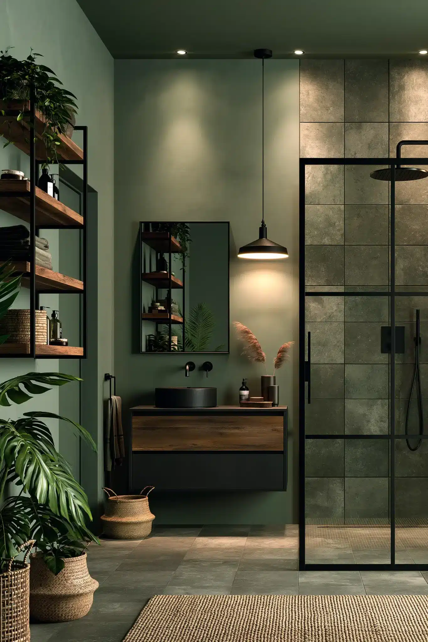29 Sage Green and Black Bathroom Ideas That Stay Sharp 18