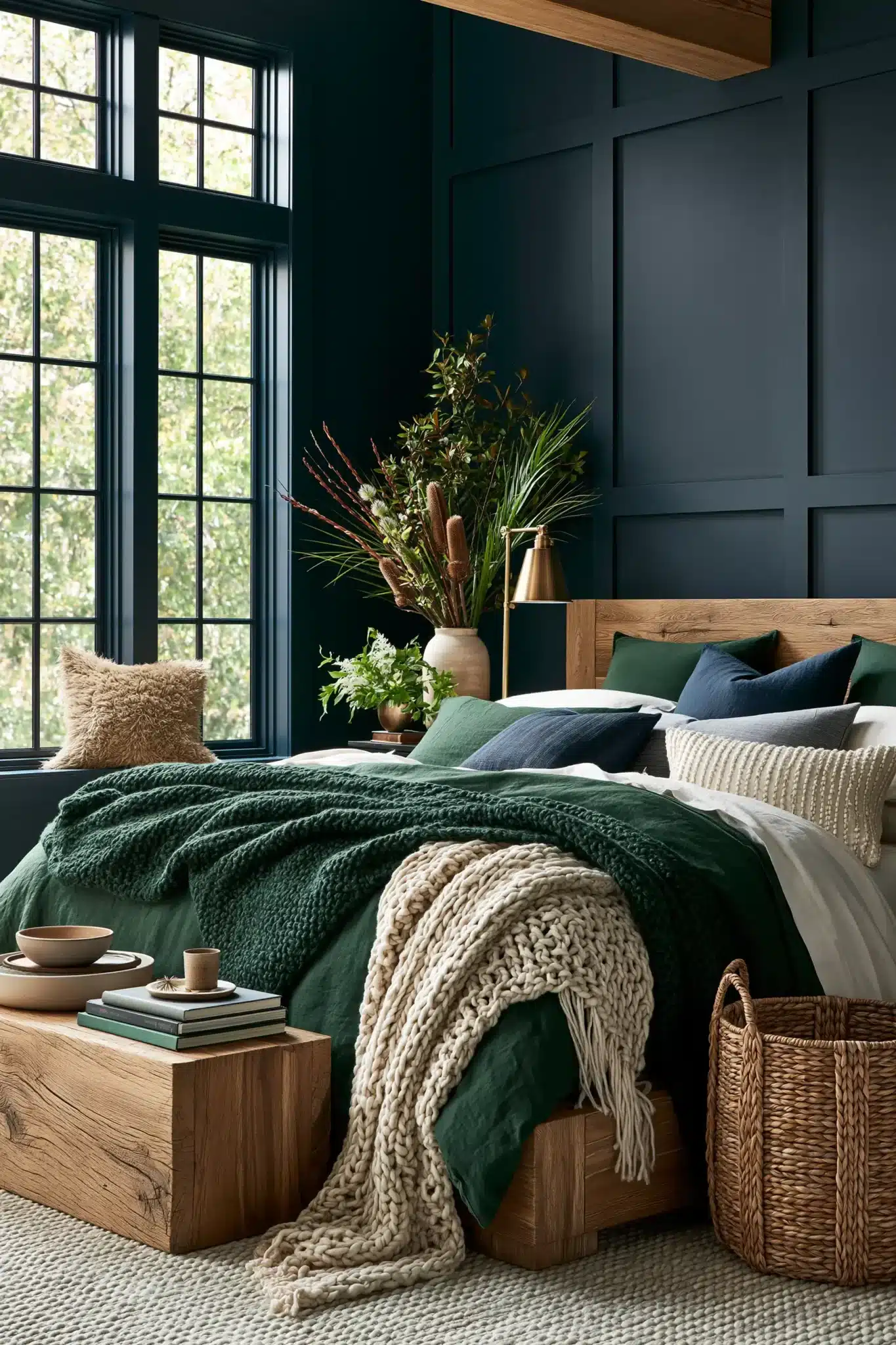 29 Navy Blue and Green Bedroom Ideas with Real Plants 18
