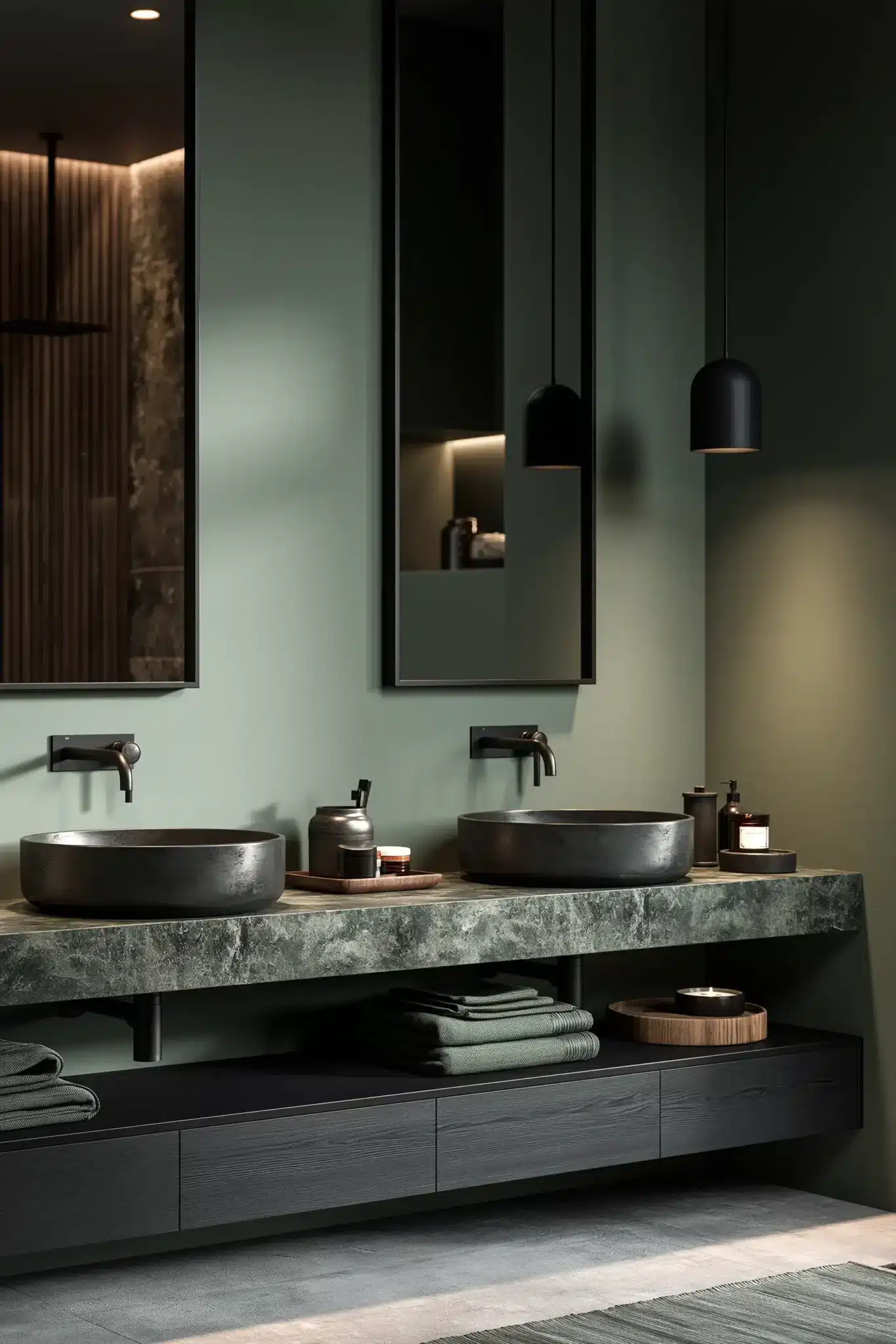 29 Sage Green and Black Bathroom Ideas That Stay Sharp 2