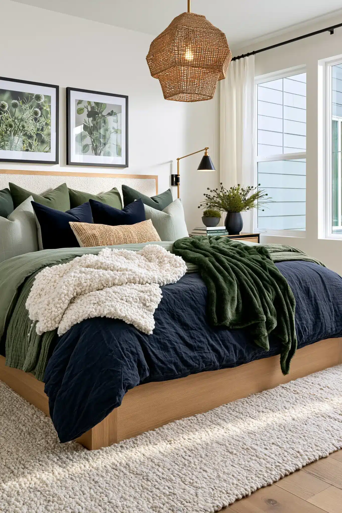 29 Navy Blue and Green Bedroom Ideas with Real Plants 20