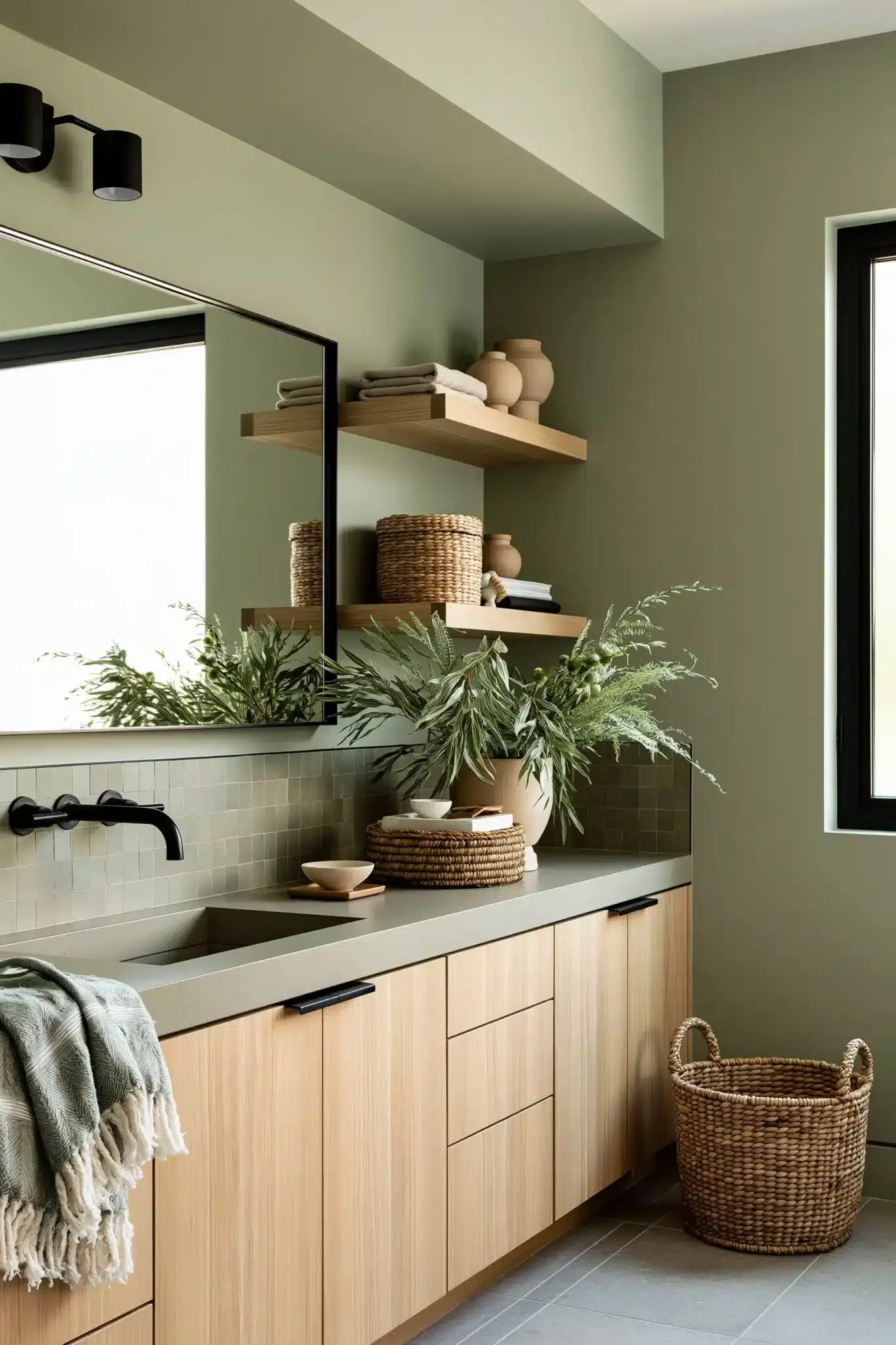 29 Sage Green and Black Bathroom Ideas That Stay Sharp 20