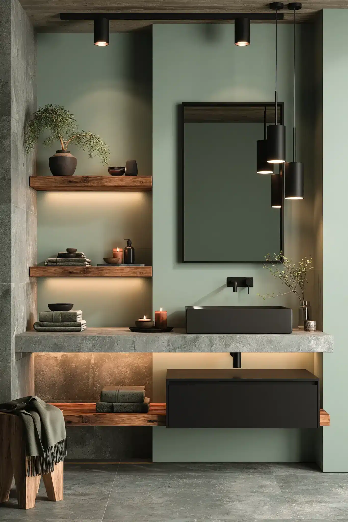 29 Sage Green and Black Bathroom Ideas That Stay Sharp 21