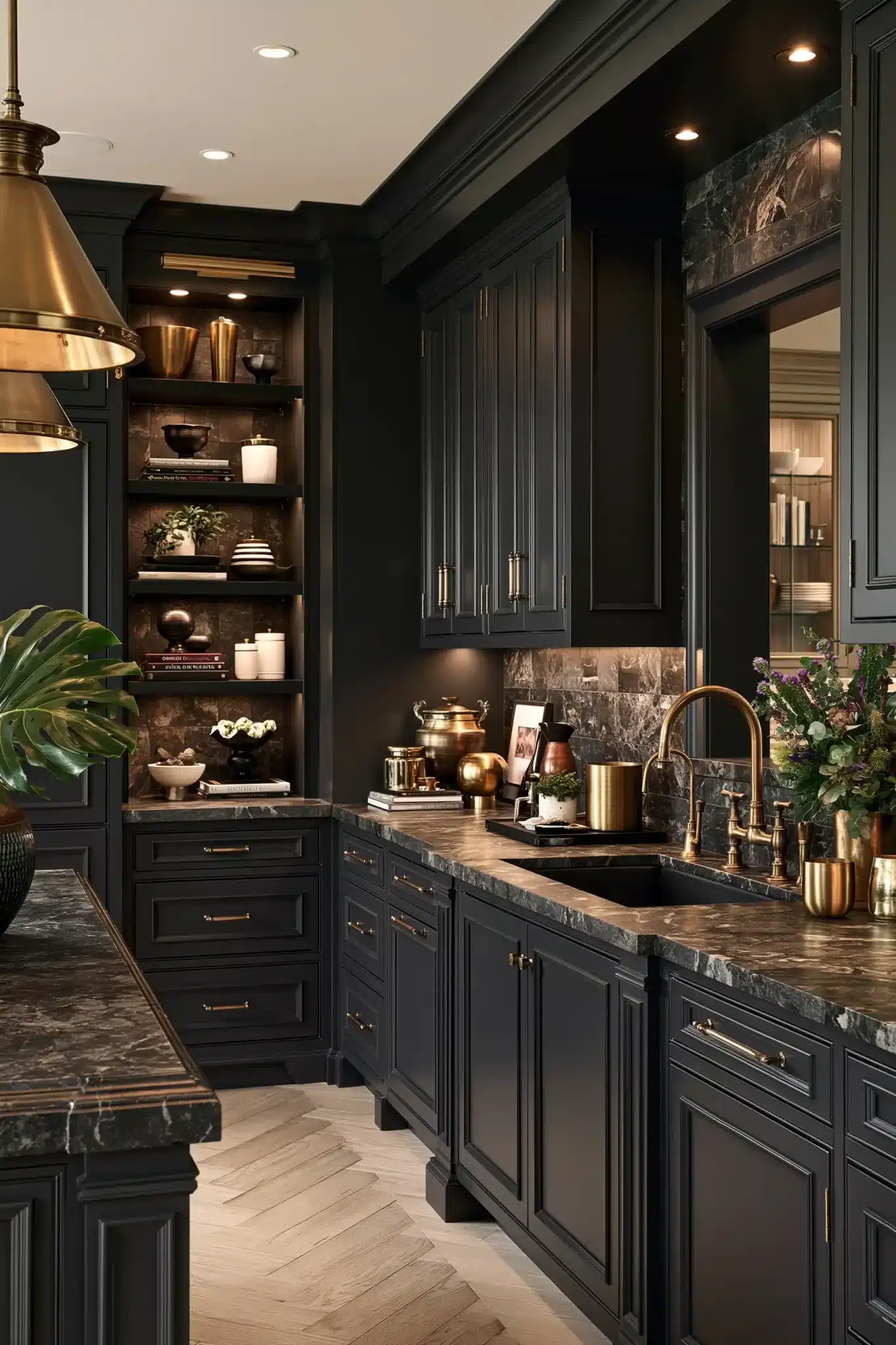 29 Gothic Kitchen Ideas with Stone, Brass, and Black 22
