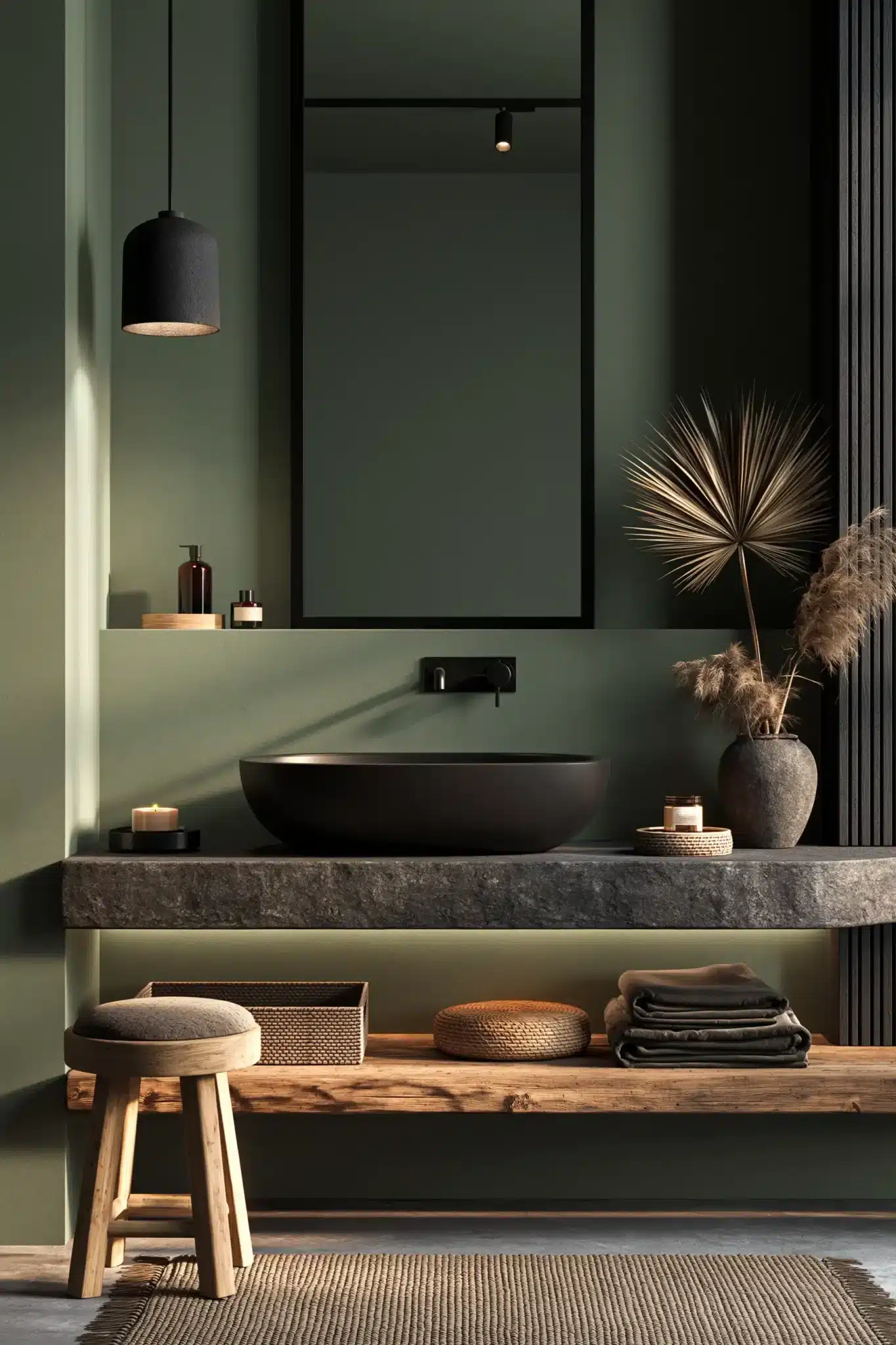 29 Sage Green and Black Bathroom Ideas That Stay Sharp 23