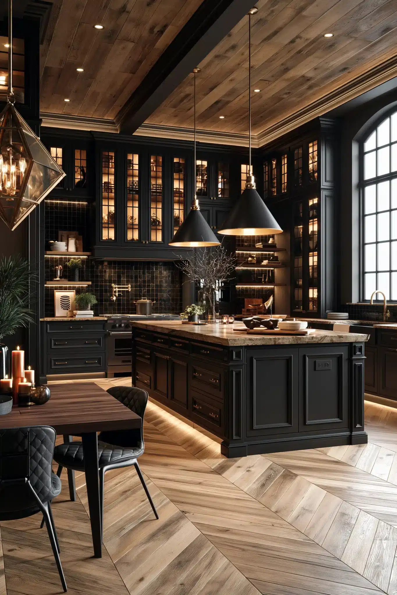 29 Gothic Kitchen Ideas with Stone, Brass, and Black 24