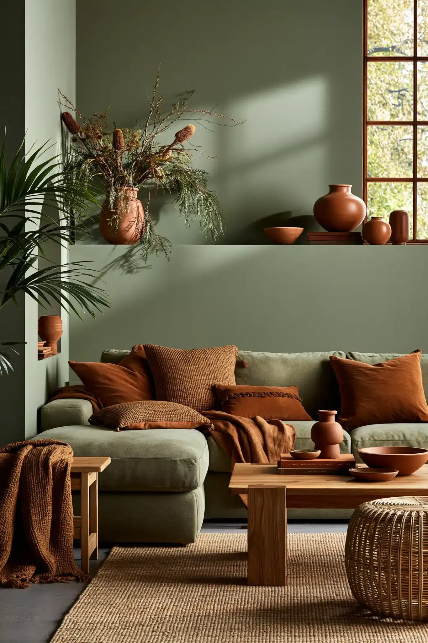 29 Sage Green and Brown Living Room Ideas with Honest Wood 24