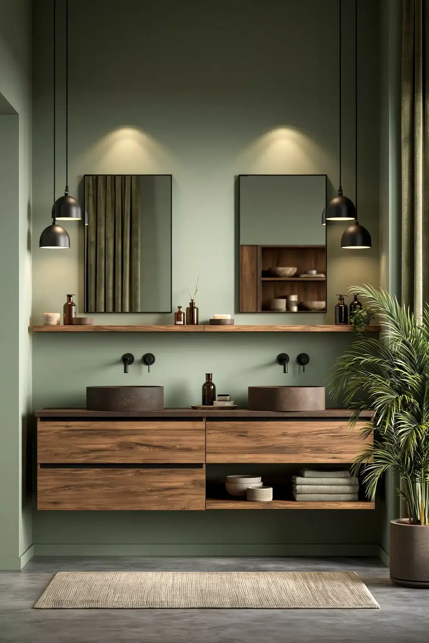 29 Sage Green and Black Bathroom Ideas That Stay Sharp 25