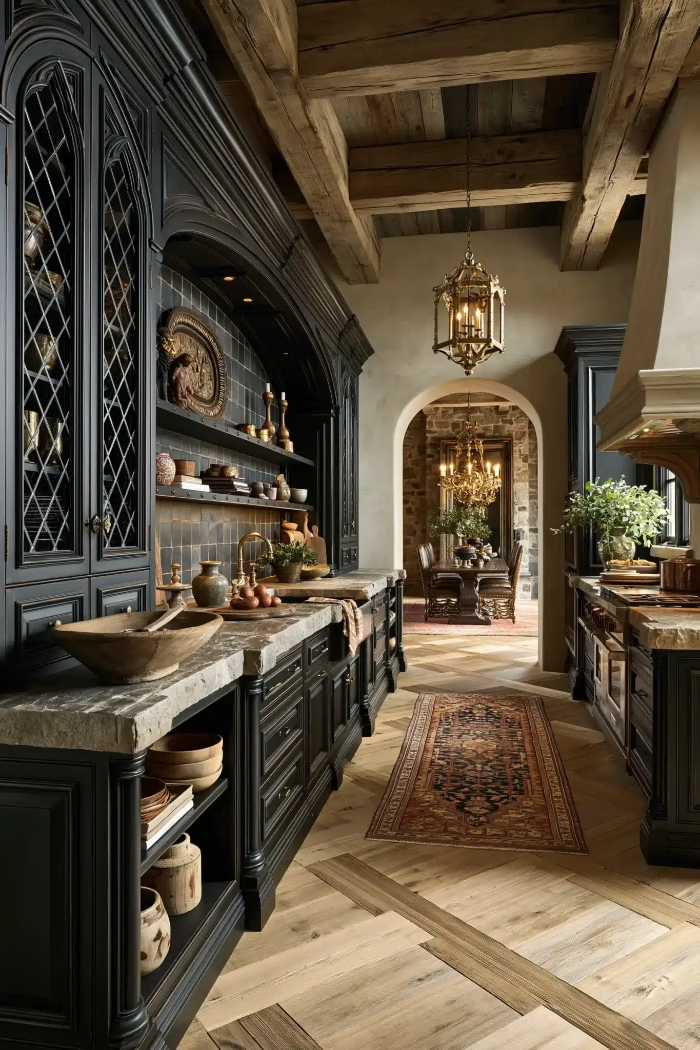 29 Gothic Kitchen Ideas with Stone, Brass, and Black 26