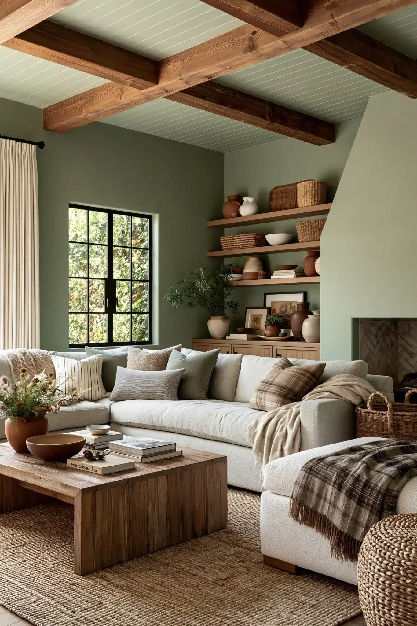 29 Sage Green and Brown Living Room Ideas with Honest Wood 26