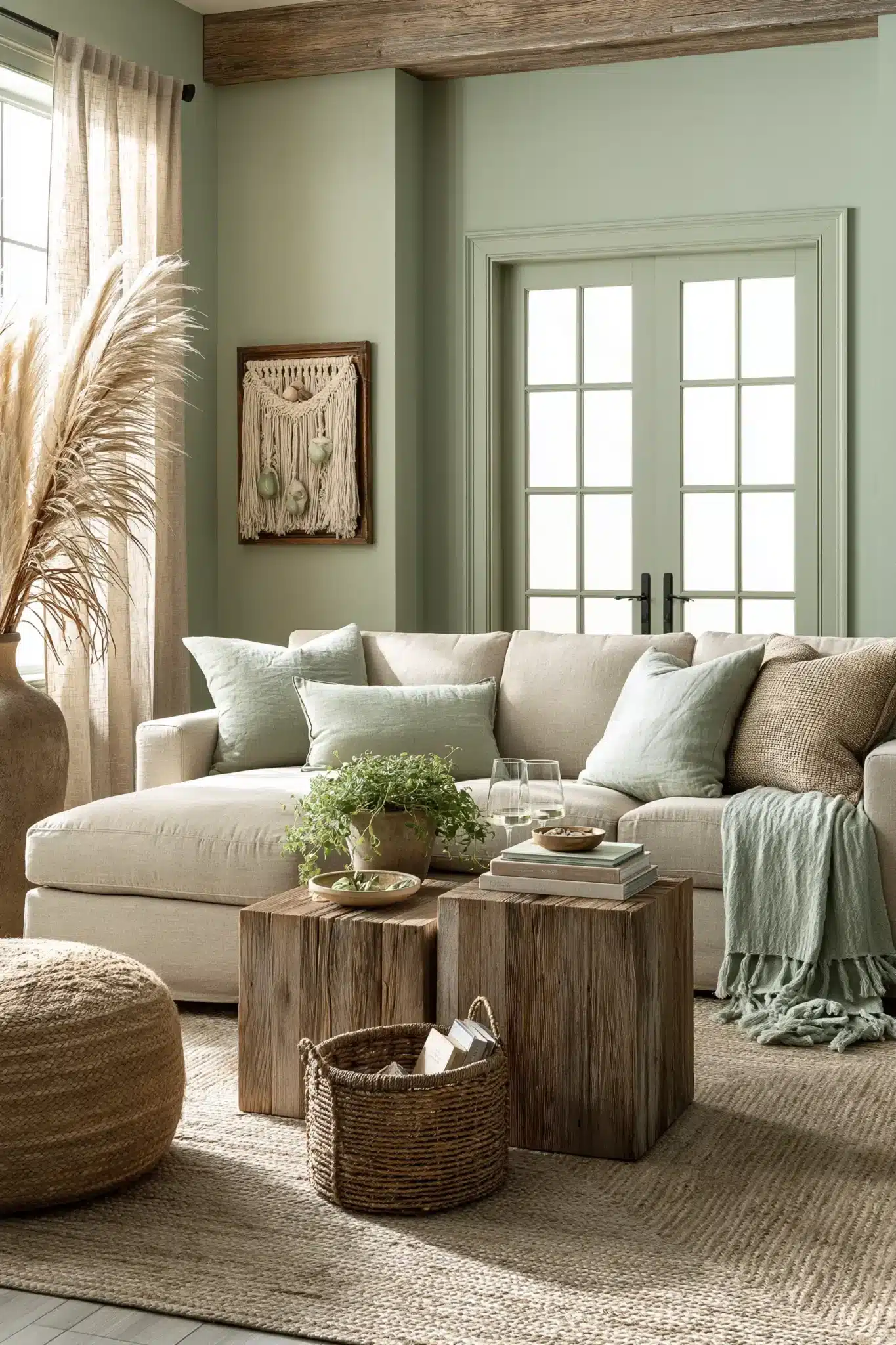 29 Sage Green and Brown Living Room Ideas with Honest Wood 27