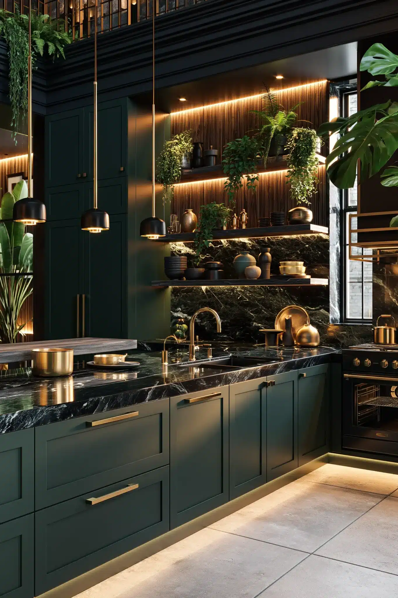 29 Sage Green and Black Kitchen Ideas with Brass Pulls 27