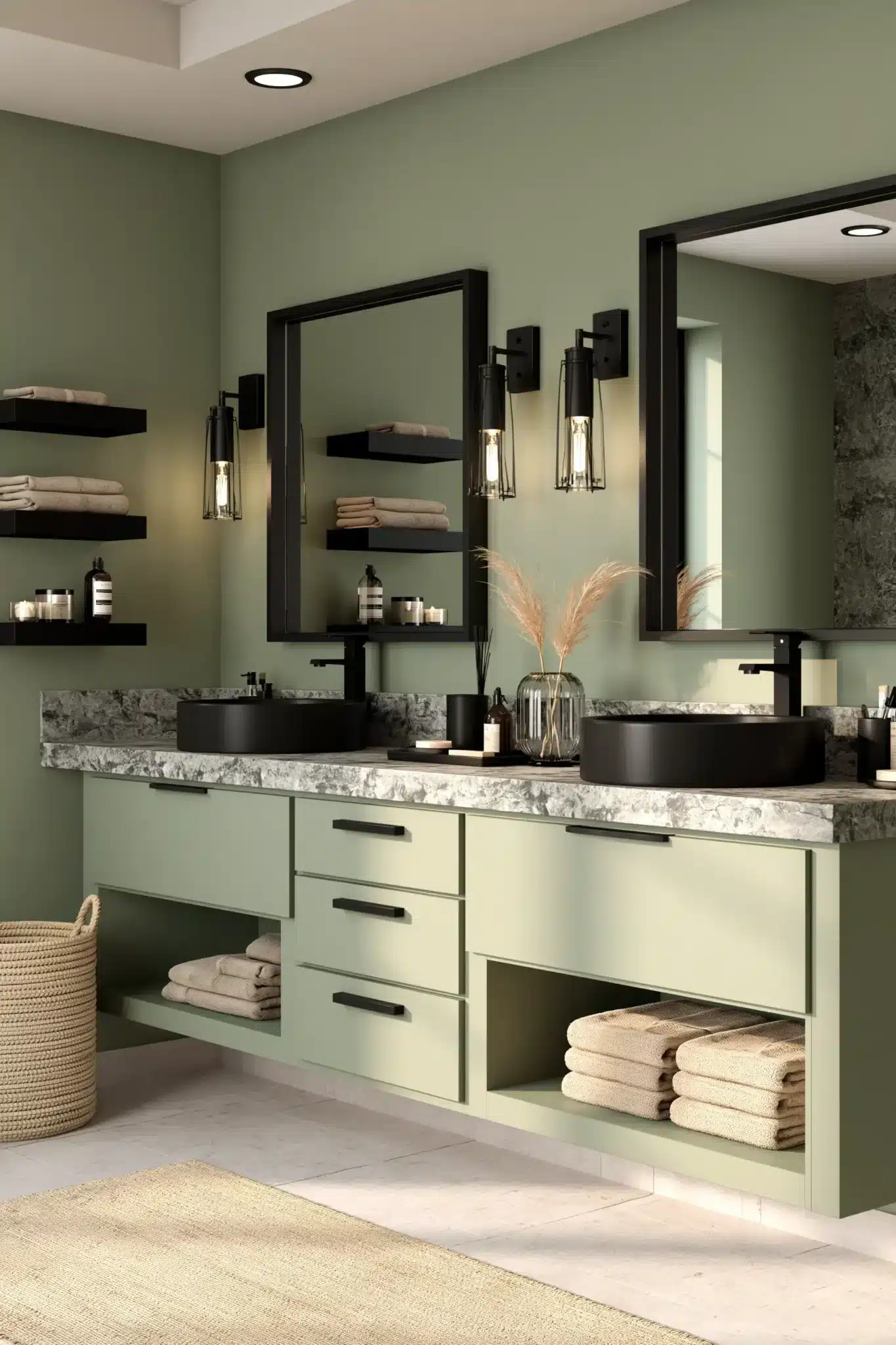 29 Sage Green and Black Bathroom Ideas That Stay Sharp 27
