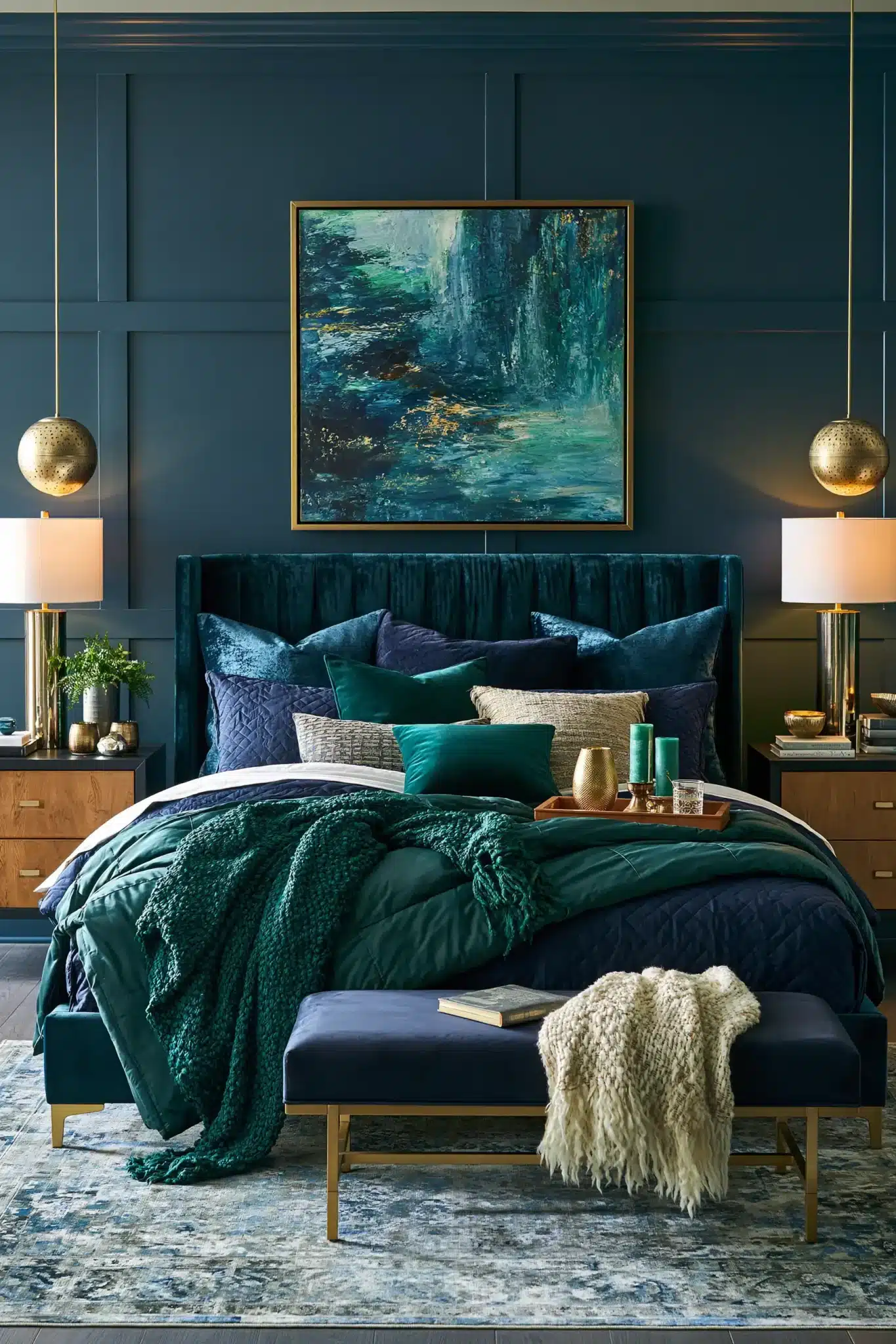 29 Navy Blue and Green Bedroom Ideas with Real Plants 28